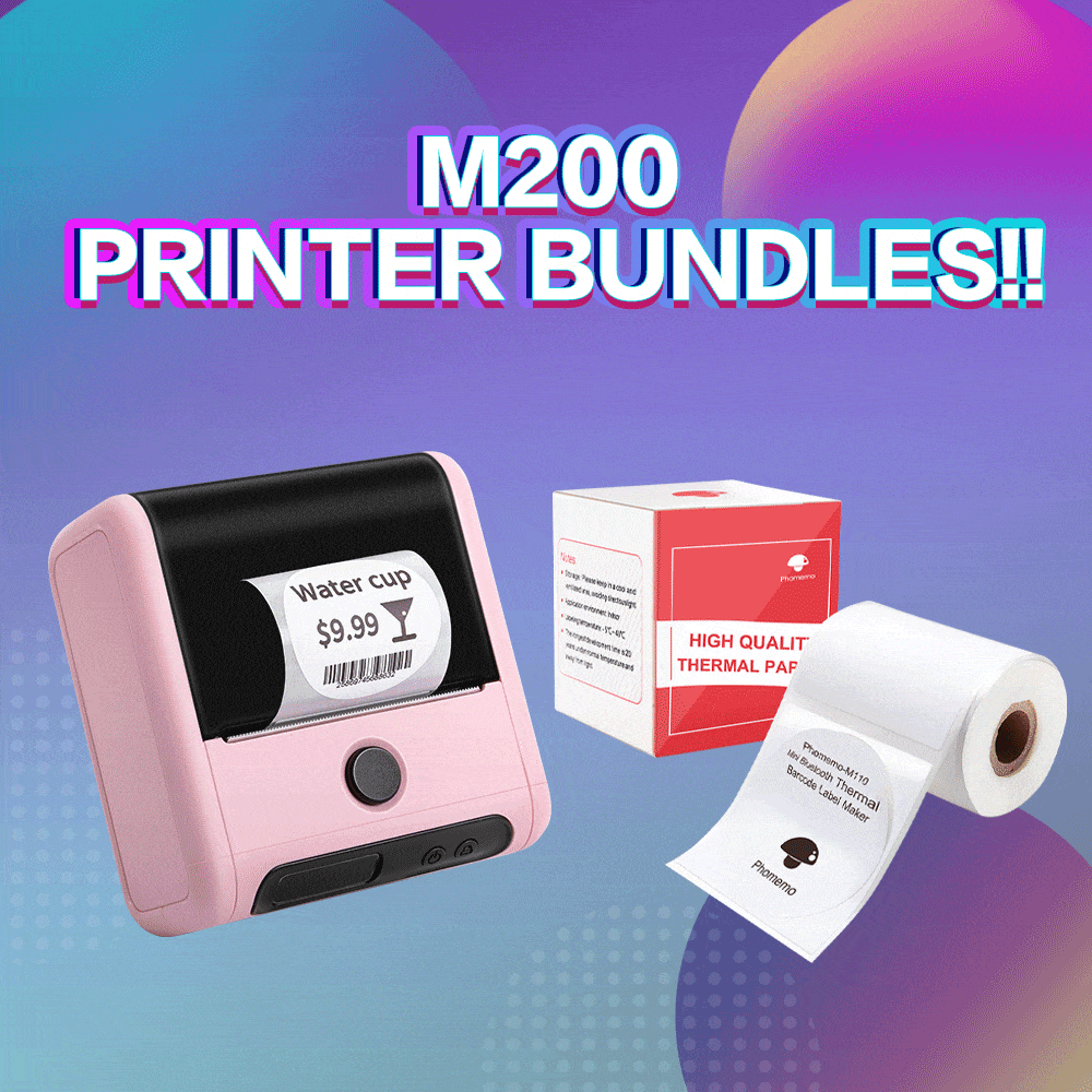 Phomemo M200 Portable Bluetooth Label Printer Bundle with 50 Labels - Perfect for Home, Office & Small Business Organization