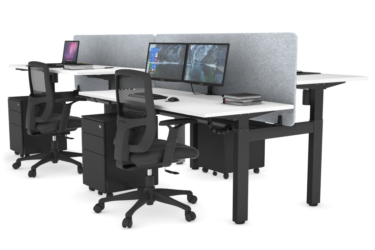 Just Right Height Adjustable 4-Person H Bench Workstation - Black Frame [1400L x 700W] for Office, Coworking Space & Home Office