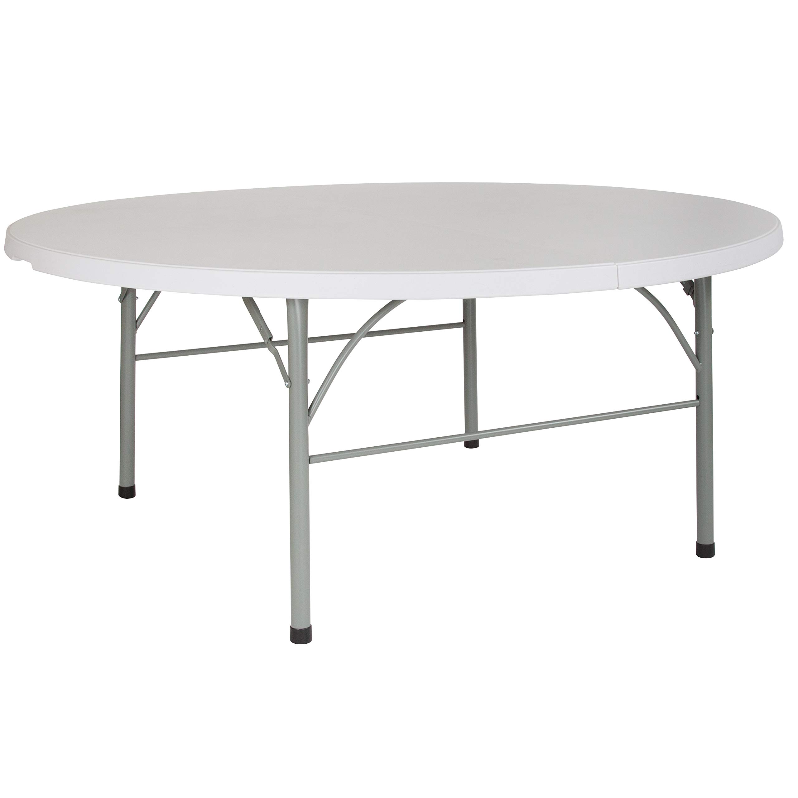 Flash Furniture Stonewall 6-Foot Round Plastic Folding Event Table with Carrying Handle - Bi-Fold Portable Banquet Table for Indoor & Outdoor Use - Ideal for Parties, Picnics, Weddings & Events - White