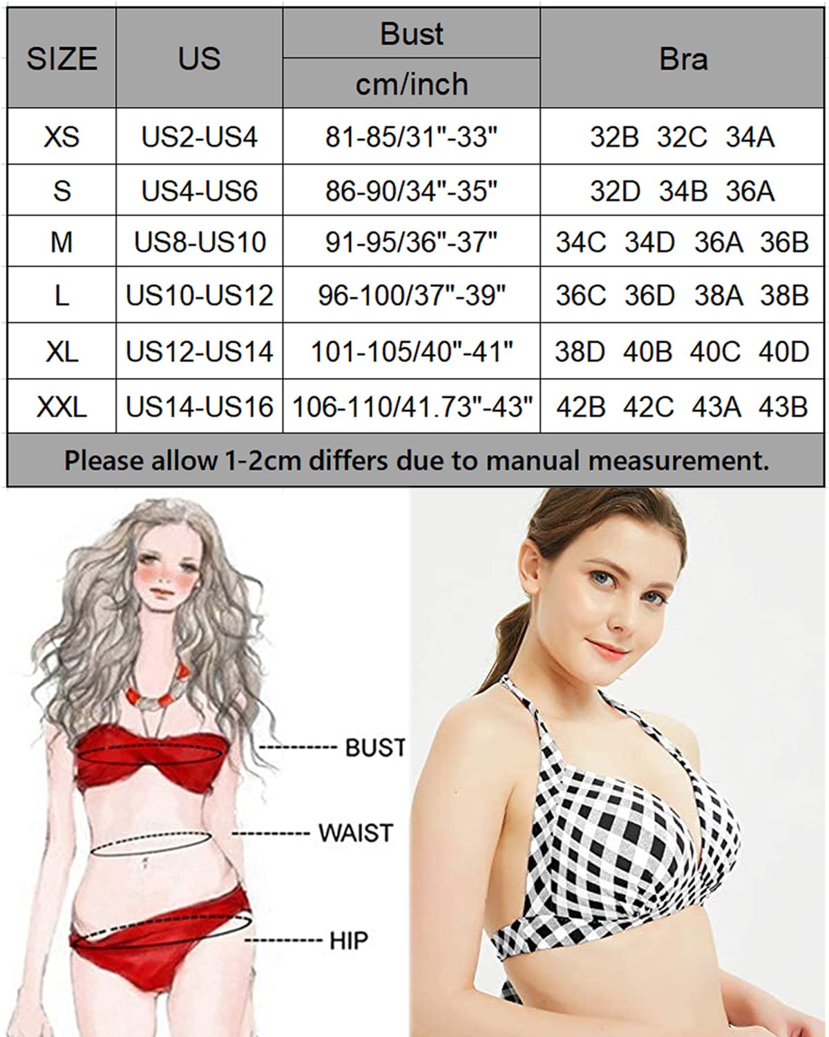 Vintage 50s Plaid Halter Bikini Top for Women - Retro Swimwear with Adjustable Ties | Perfect for Beach Vacations, Pool Parties & Summer Fashion