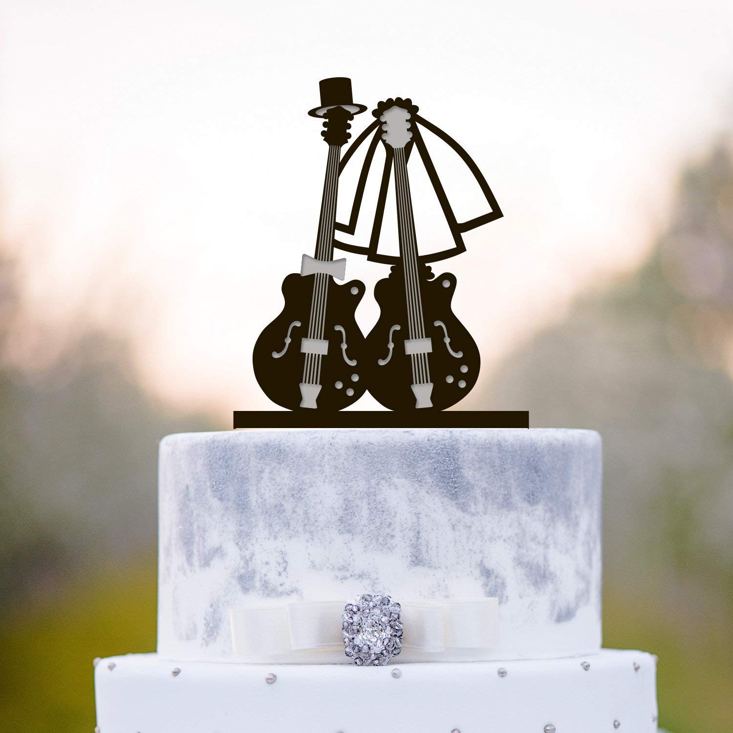 Mr & Mrs Guitar Cake Topper - Handmade Musician Wedding Cake Decor for Couples - Perfect for Guitarist Bridal Showers, Anniversary Cakes & Music-Themed Weddings