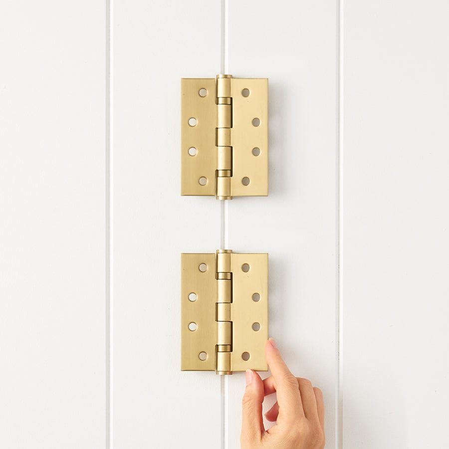Brushed Brass Door Butt Hinge Pair - Heavy Duty Cabinet & Furniture Hinges for Smooth Door Operation | Perfect for Kitchen Cabinets, Wardrobes & Interior Doors