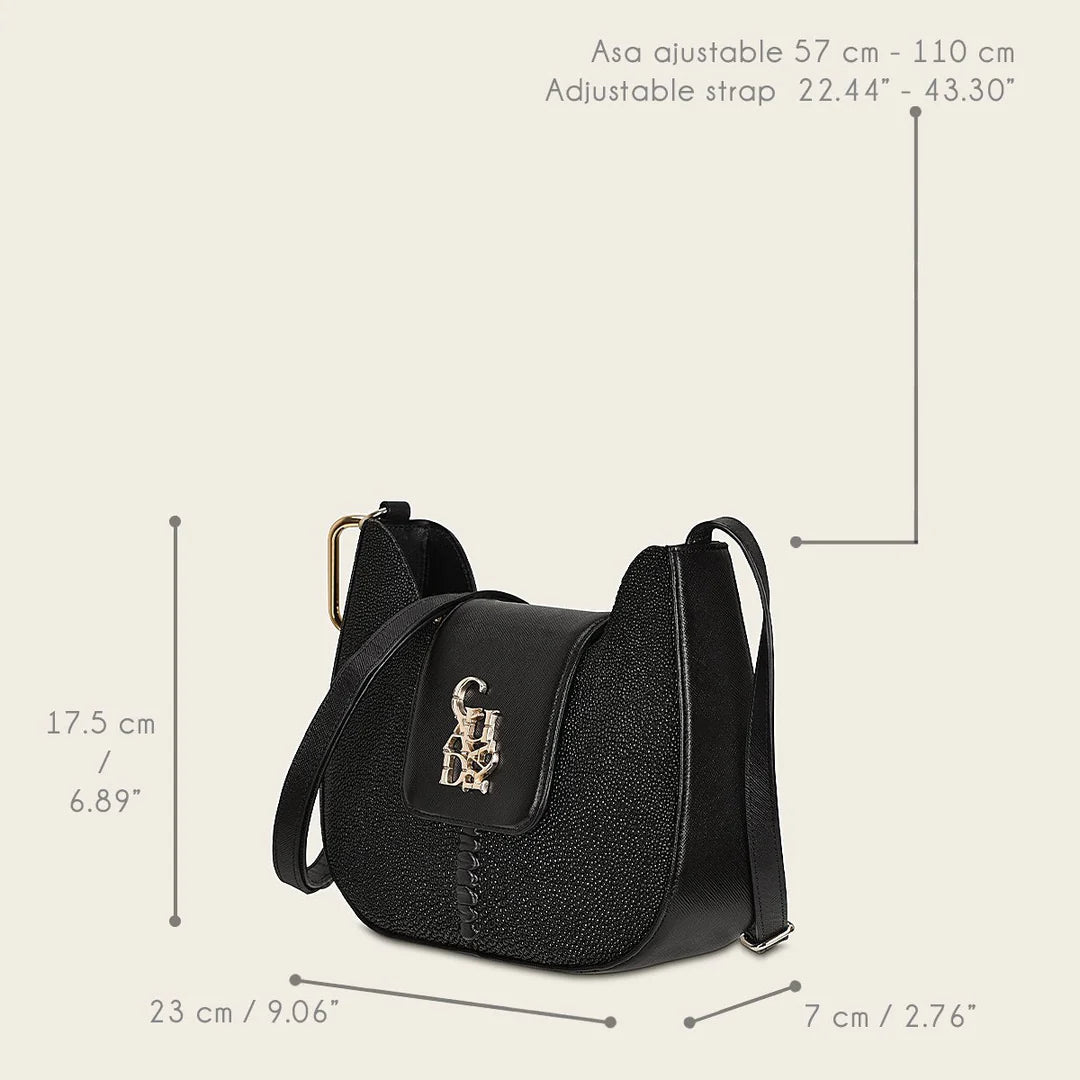 BOD88MA Stylish Black Stingray Leather Crossbody Bag for Women - Perfect for Everyday Use, Work, and Evening Outings