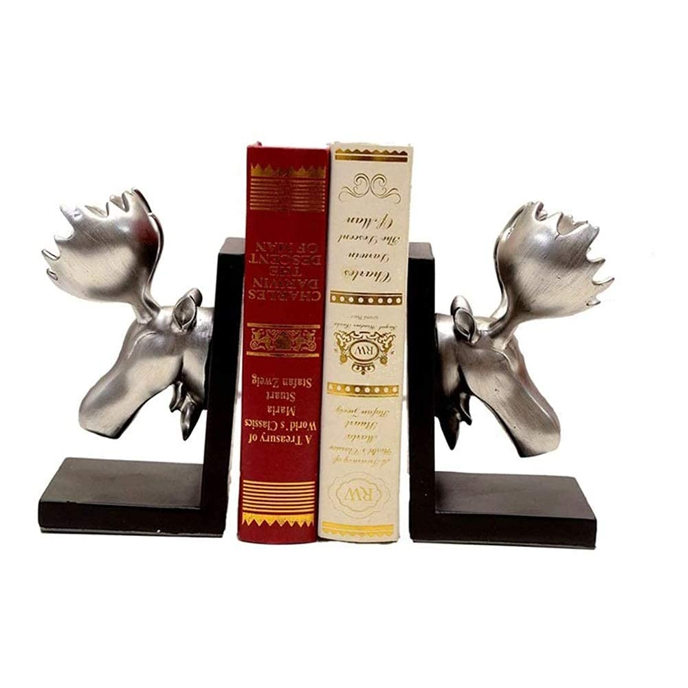 Decorative Elk Resin Bookends - Creative Bookend Holder for Books, Magazines & DVDs - Perfect for School, Library, Home Office & Shelf Organizing - Elegant Desk Decor & Functional Storage Solution