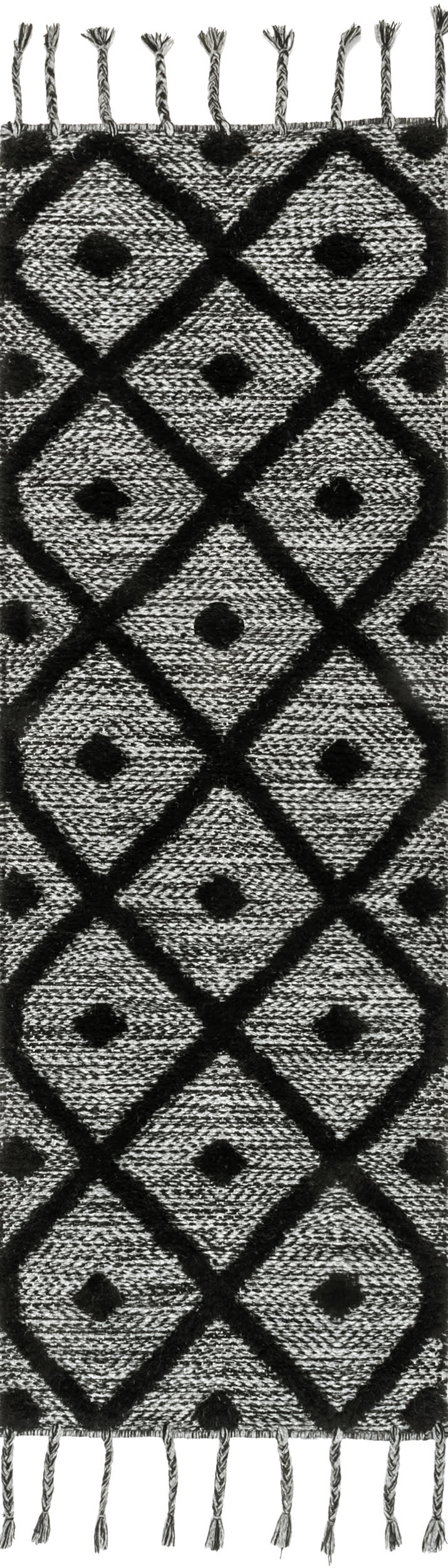 Diamond Textured Trellis Tassel Rug - Dark Grey Area Rug for Living Room, Bedroom & Home Decor | Soft & Durable Handmade Carpet