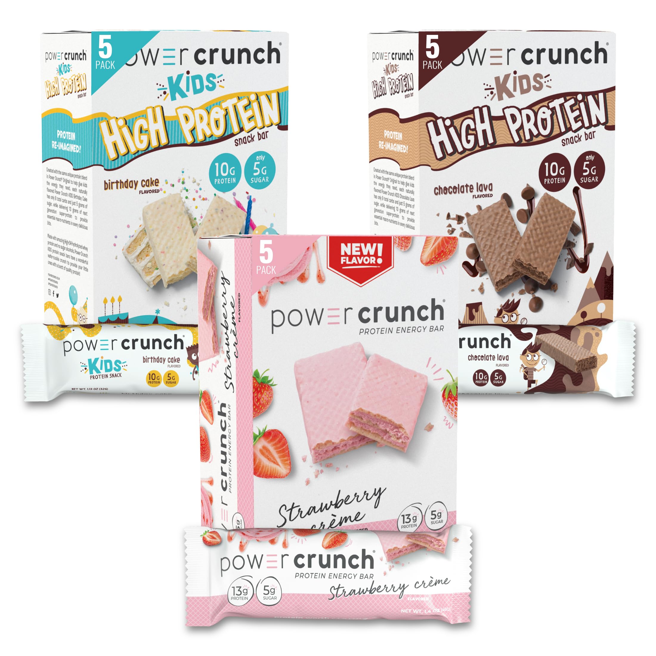 Power Crunch Protein Wafer Bars & KIDS Protein Bars Variety Pack (15 Count) - High Protein Snacks with Delicious Taste for Gym, School & On-the-Go Energy Boost