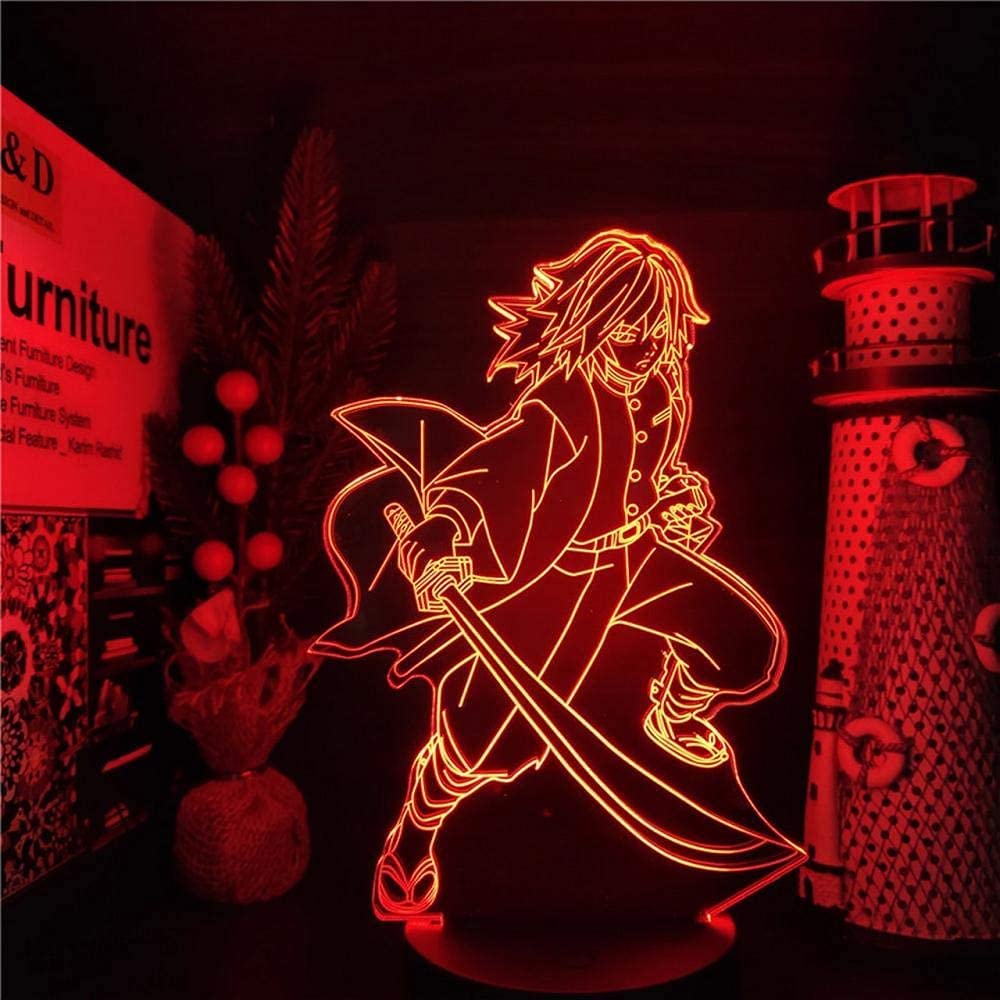 3D LED Night Light - Demon Slayer Giyu Tomioka Anime Lamp with 16 Color Changing Modes & Remote | Perfect for Kids' Bedroom, Nursery, or Gaming Room Decor | Kimetsu No Yaiba Themed Nightlight for Boys and Girls