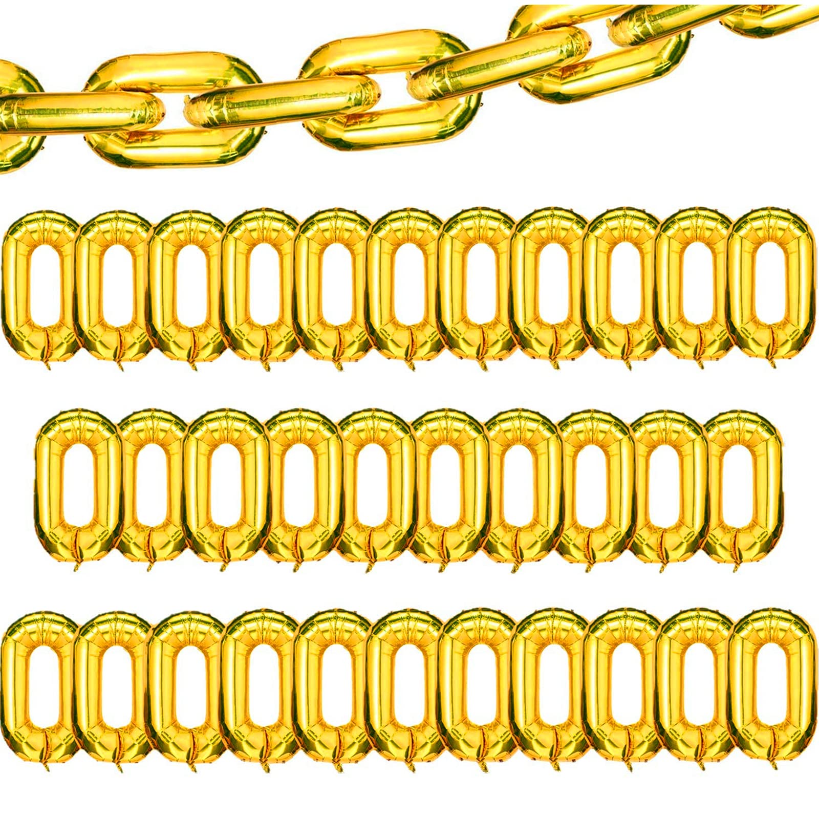32 Pcs 32 Inch Foil Chain Balloons - Jumbo 80s 90s Party Decorations, Giant Gold Balloon Chains for Birthday, Graduation, New Year & Retro Themed Parties