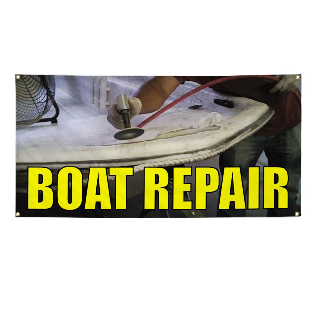 Vinyl Banner 60x144 Inches - Heavy Duty Weatherproof Boat Repair & Outdoor Advertising Sign with 10 Grommets | Perfect for Business Yard Signs, Industrial Use & Outdoor Events