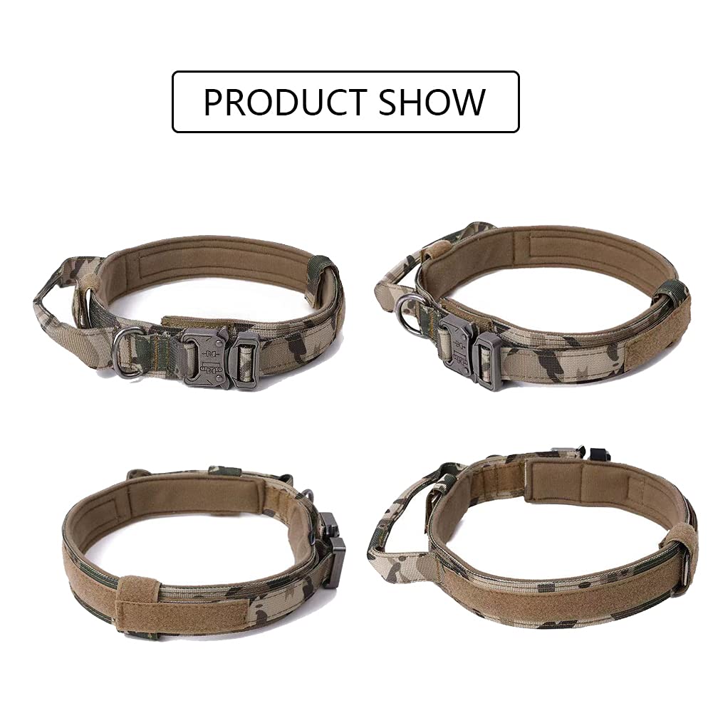 Tactical Military Dog Collar - Heavy Duty Adjustable Nylon Dog Collar with Metal Buckle & Handle for Training - Camouflage XL - Perfect for Outdoor Adventures, Hunting & Police K9 Training