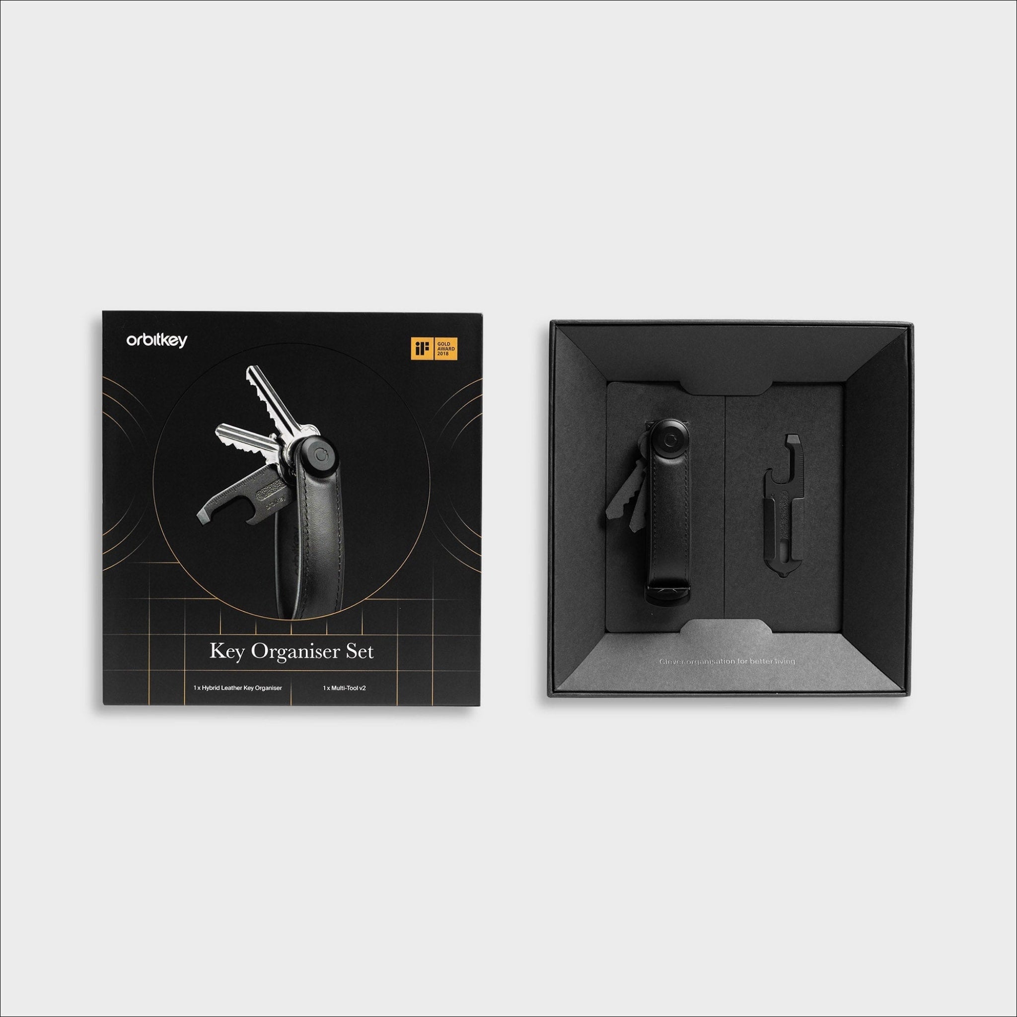 ORBITKEY Hybrid Leather & Multitool V2 Gift Set - Premium Black Organizer for Keys, Cards & Tools | Perfect for Office, Travel & Everyday Carry (EDC)