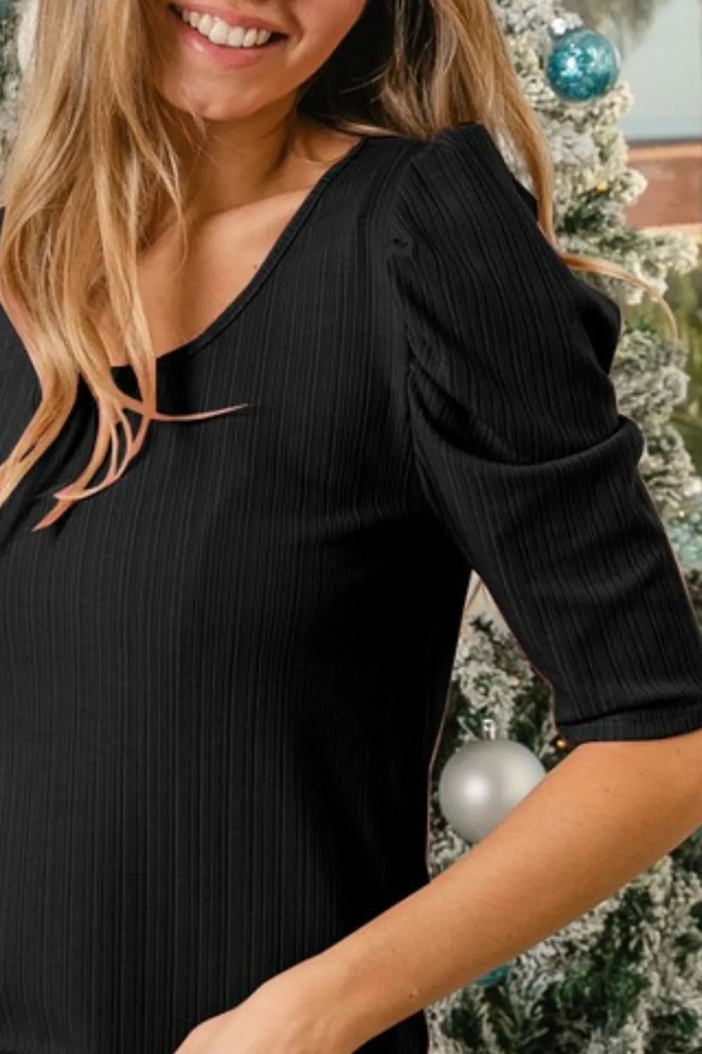 BiBi Variegated Rib Knit Puff Sleeve Crop Top | Women's Fashion Tops | Casual & Party Wear | Perfect for Summer Outfits, Beach Vacations, and Date Nights