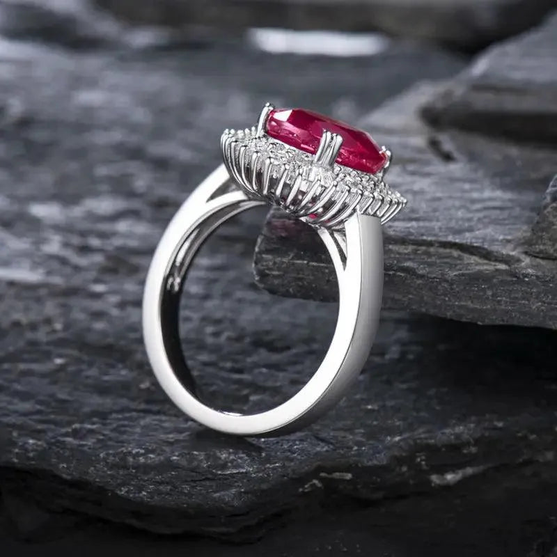 18K White Gold Diamond & Ruby Engagement Ring for Women - Solid 18K Gold Wedding Band with Natural Gemstones - Perfect for Proposals, Anniversaries & Special Occasions