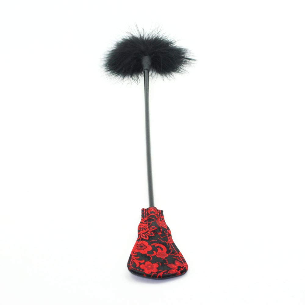 Premium SMspade Riding Crop with Tickler Feather - Adult Flirting Spanker Toy in Red & Black - Perfect for BDSM, Role Play & Sensual Play