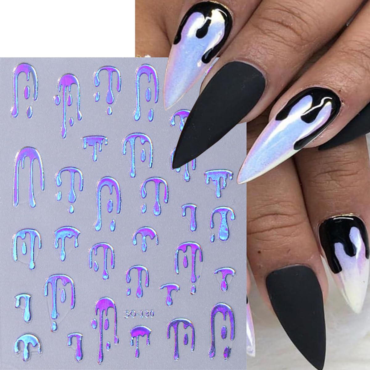 Halloween Nail Art Stickers - 4PCS Black, Gold, Rose Gold, Laser Silver Blood Drop Design 3D Self-Adhesive Nail Decals for Nail Art Decorations | Perfect for Halloween Parties, Costume Events & Spooky Nail Designs