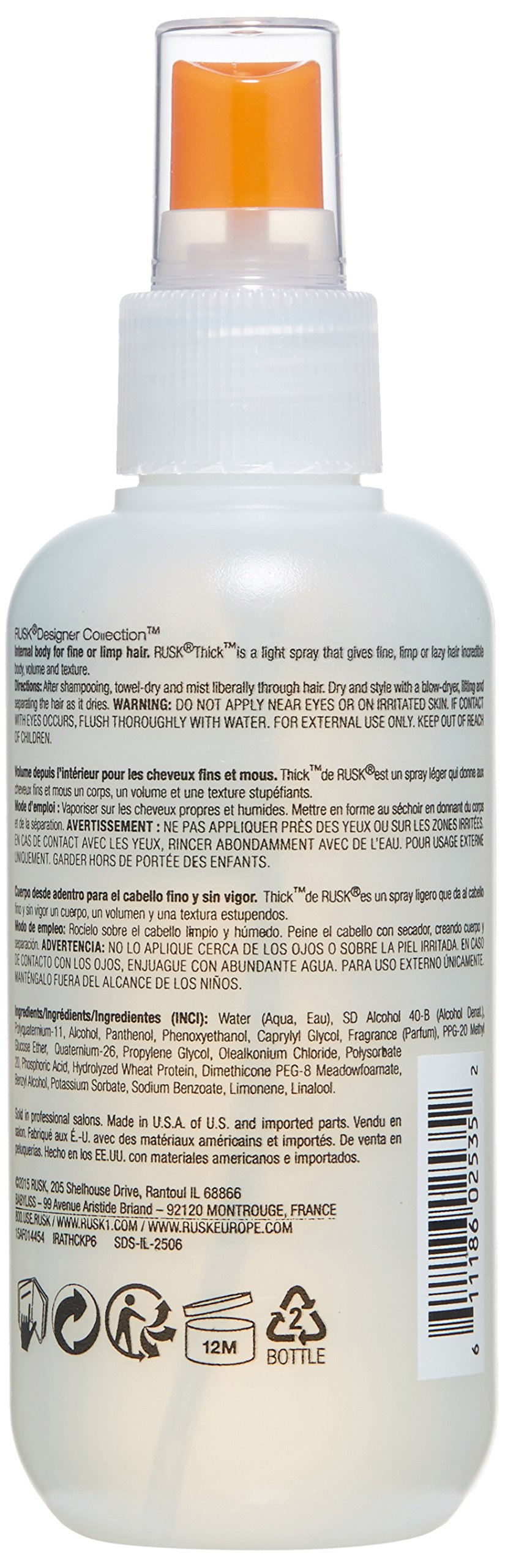 RUSK Designer Collection Thick Body & Texture Amplifier - Volumizing Hair Spray for Fine, Limp Hair - Adds Incredible Body, Texture & Volume - Perfect for Styling, Updos & Everyday Volume Boost