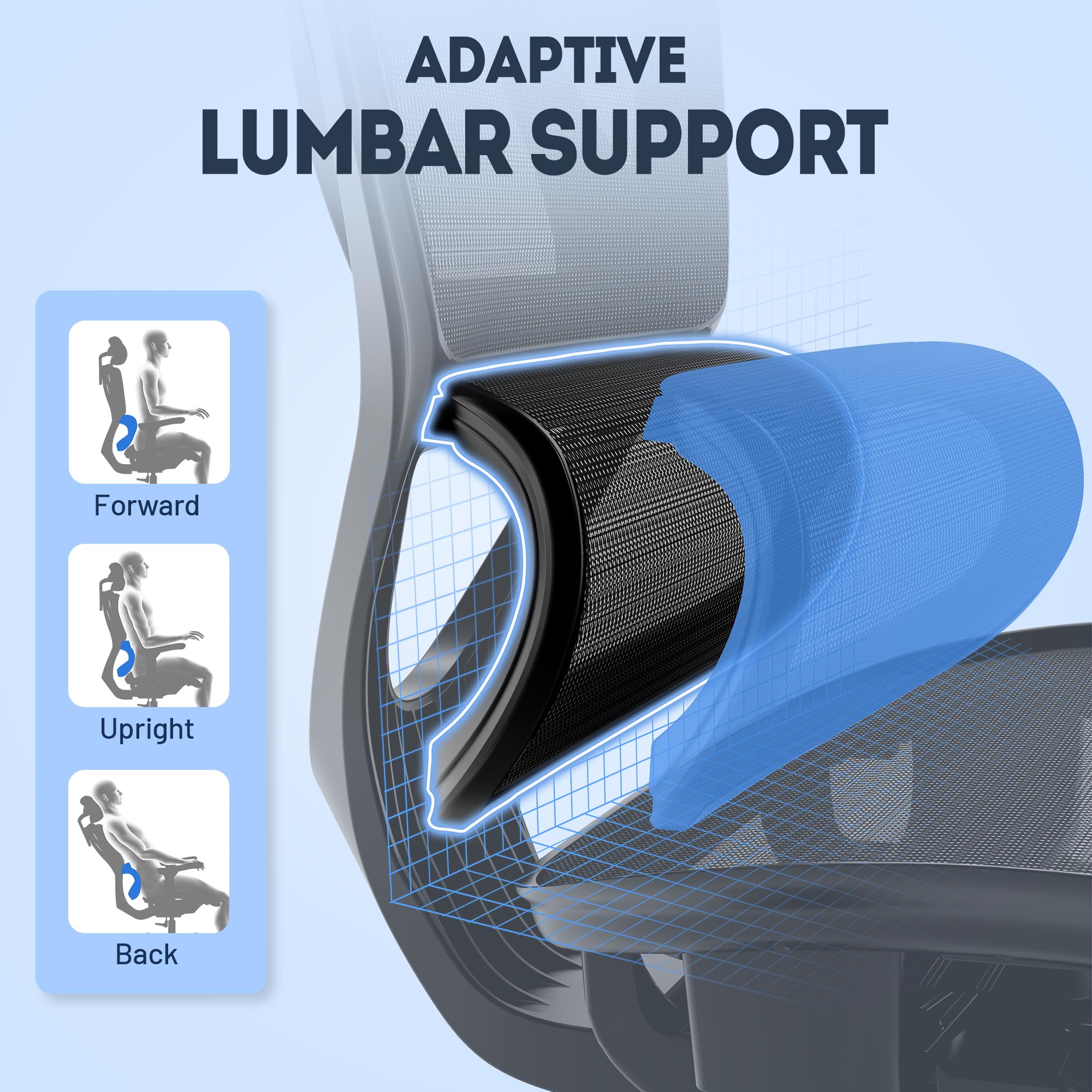 T11 Ergonomic Office Chair - High Back Desk Chair with Adjustable Lumbar Support, Magic Armrests & Wide Headrest - Comfortable Executive Mesh Chair for Big and Tall Users - Perfect for Home Office, Gaming & Remote Work