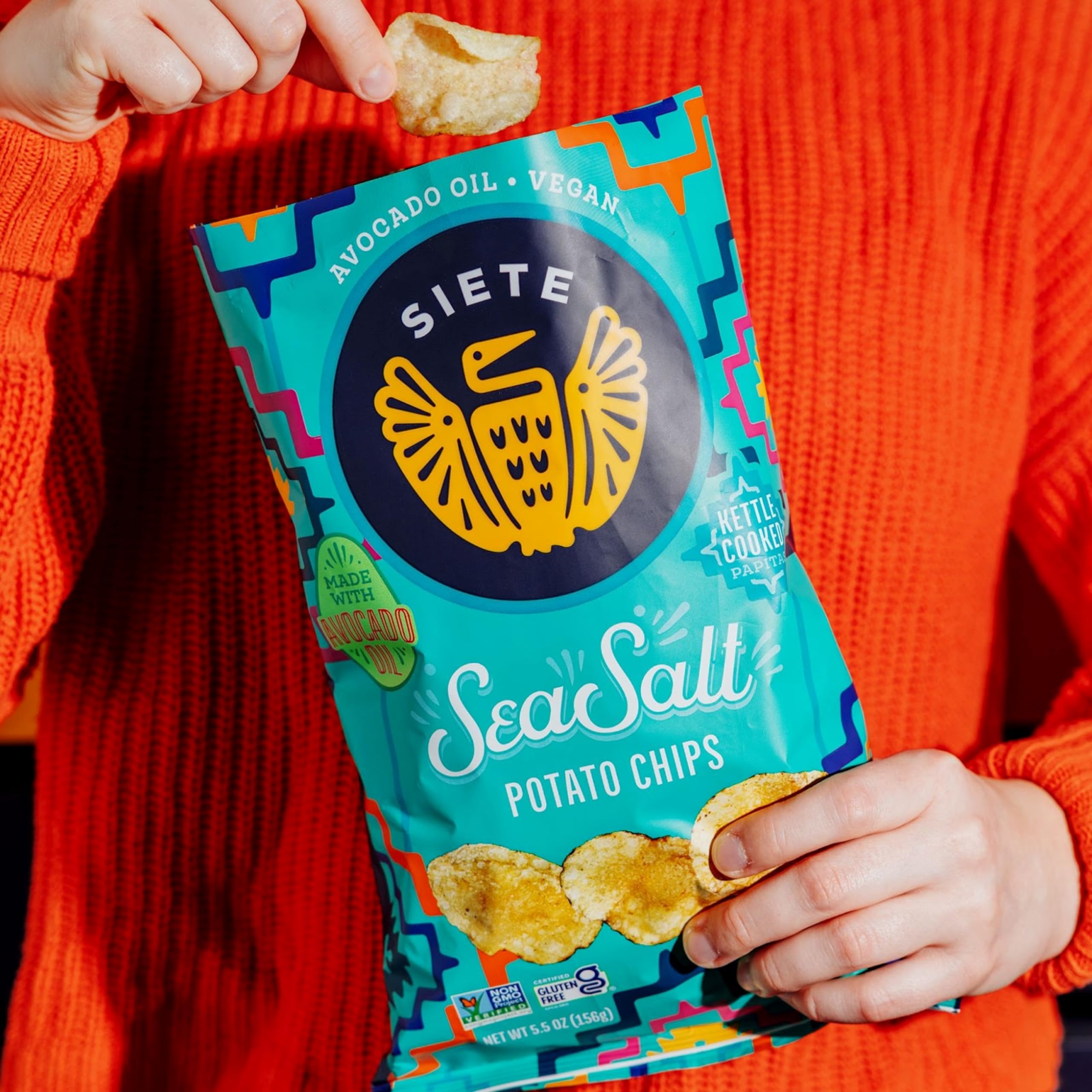 Siete Grain Free Potato Chips - Kettle Cooked, Gluten Free, Vegan, Non GMO Snacks with Sea Salt (Pack of 6) | Healthy Crunchy Snack for Parties, Road Trips & Keto Diet