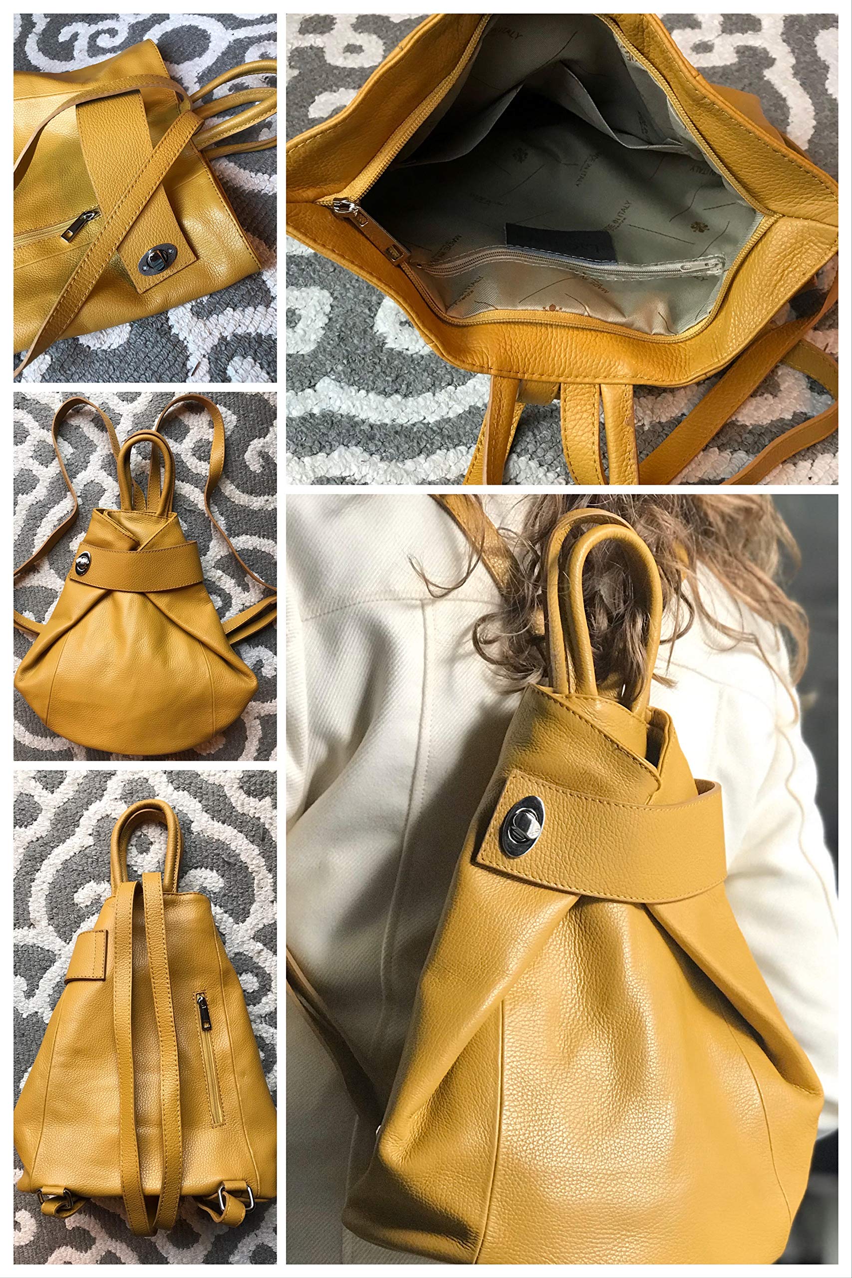 Stella Convertible Leather Backpack Purse for Women - Stylish Dark Mustard Yellow Travel Tote Bag | Perfect for Work, School & Weekend Getaways