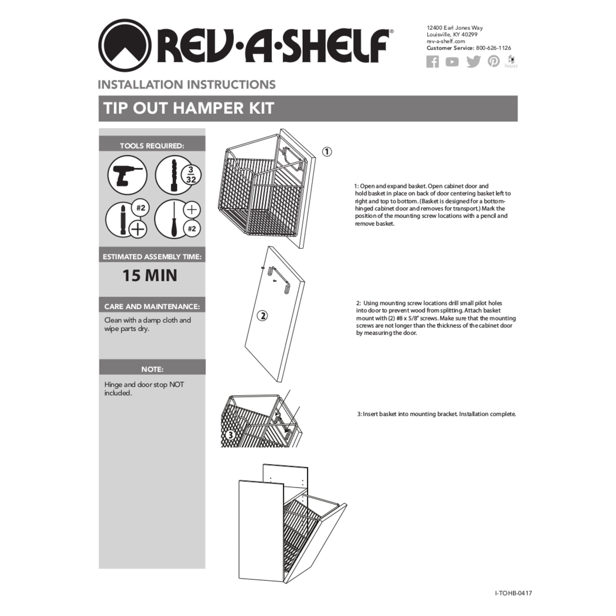 Rev-A-Shelf Steel Tilt Out Hamper for Custom Closet Systems - Space Saving Laundry Bin with Soft Close Hinge - Perfect for Bedrooms, Bathrooms & Walk-In Closets