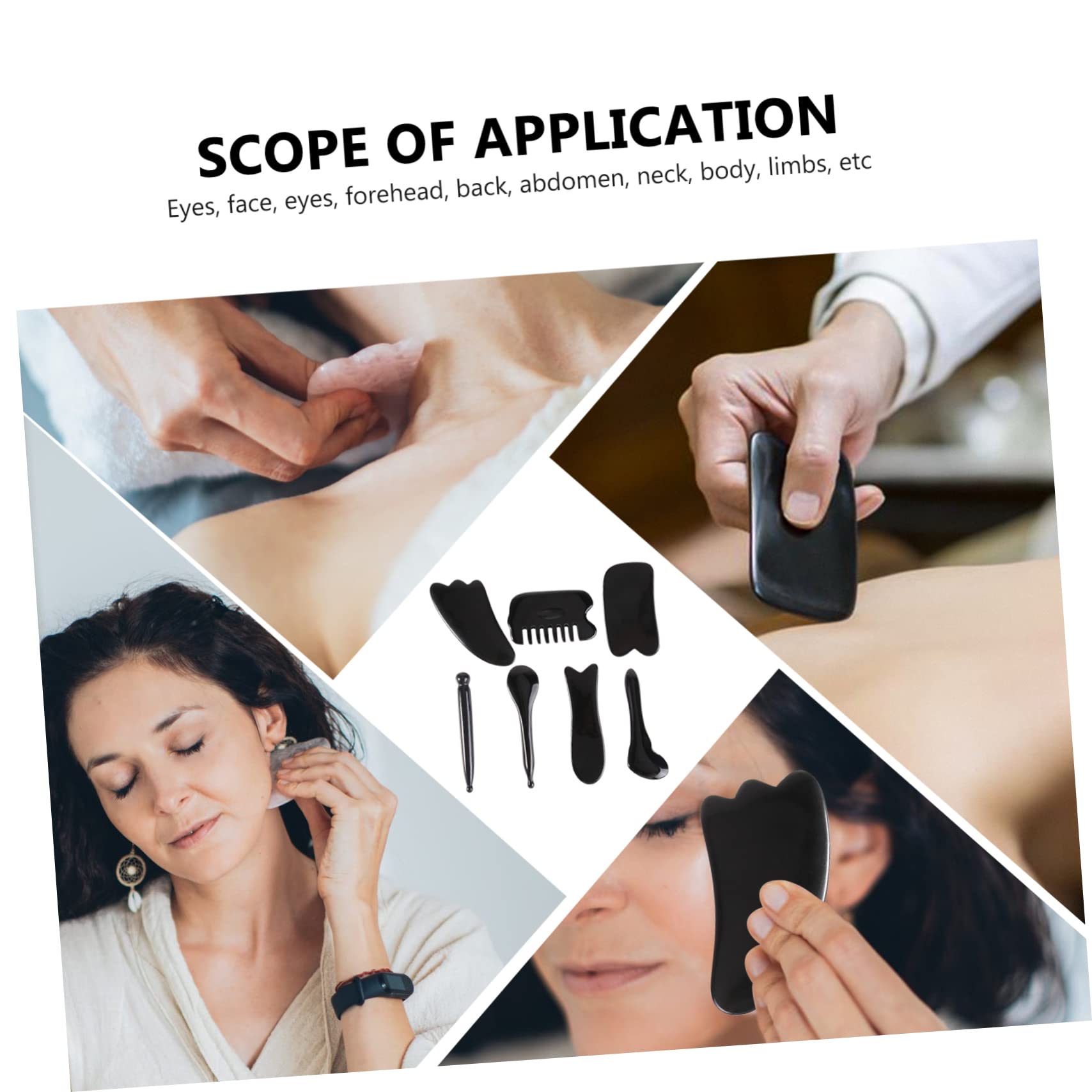 7-Piece Gua Sha Facial Massage Tool Kit - Natural Resin Face Scrapers for Exfoliation & Beauty Treatment - Perfect for Skincare Routine & Relaxation at Home