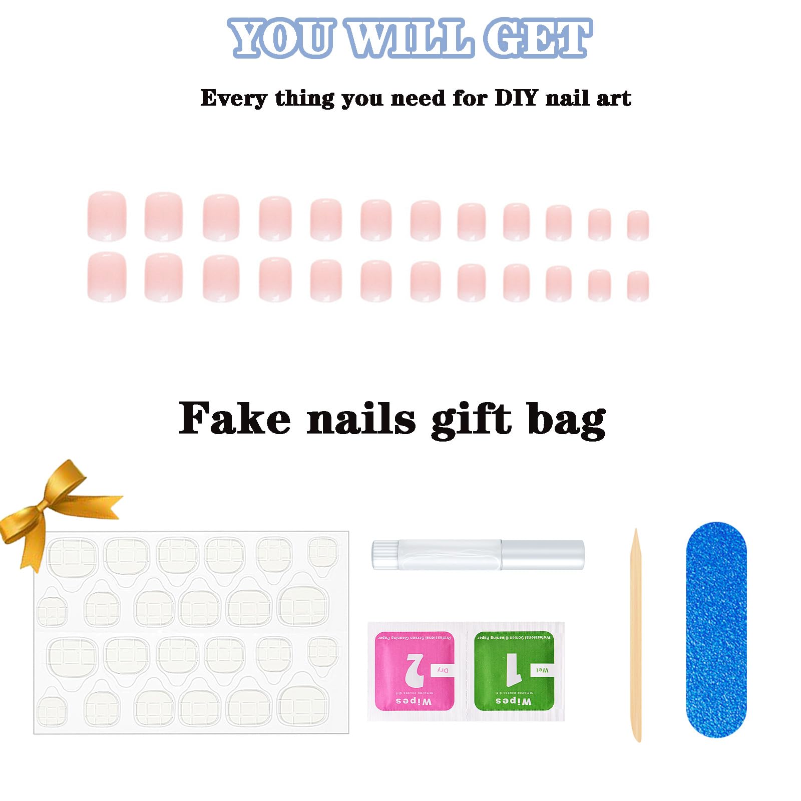 Short Square Press On Nails - Pink Ombre Fake Nails with Natural Designs, 24Pcs Acrylic Artificial Nails for Women & Girls | Easy to Apply, Perfect for Parties, Weddings & Daily Wear