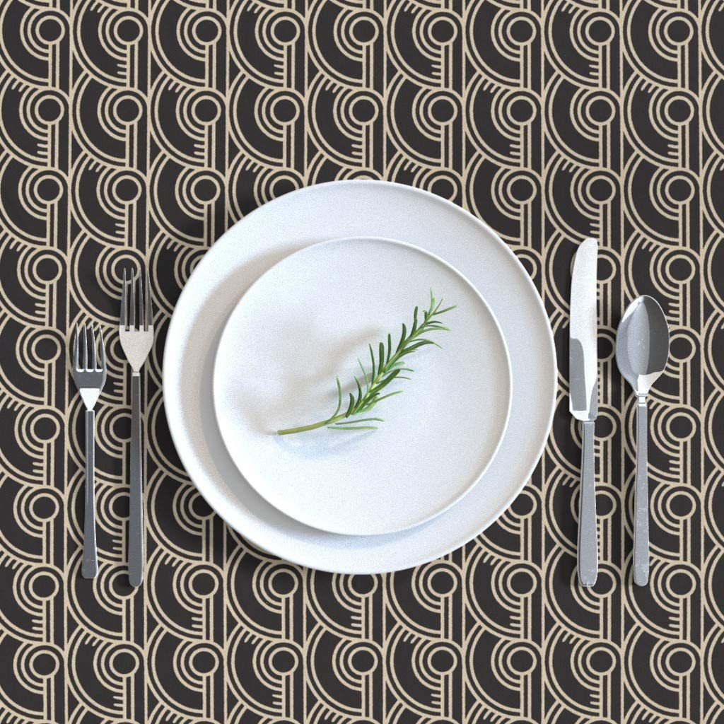Custom Art Deco Mid Century Japanese Nouveau Damask Print Cotton Sateen Tablecloth 70x120 Inches - Modern Geometric Abstract Circles Design for Dining Room, Wedding, Party & Home Decor