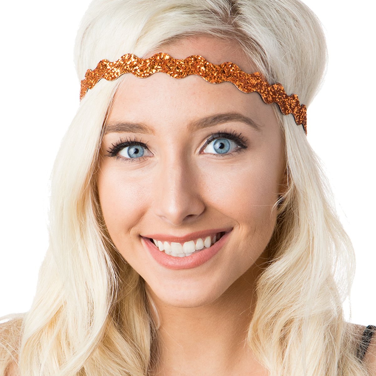 Sparkly Adjustable No-Slip Bling Headbands for Women, Girls & Teens - PETITE Size, 2-Pack (Glitter Mixed Orange) - Perfect for Sports, Workouts, and Everyday Fashion Accessories