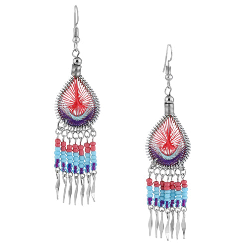 Handmade Peruvian Beaded Dangle Earrings - Stainless Steel Multi-Color Silk Thread Jewelry for Women | Boho Chic Accessories for Parties, Weddings & Everyday Wear