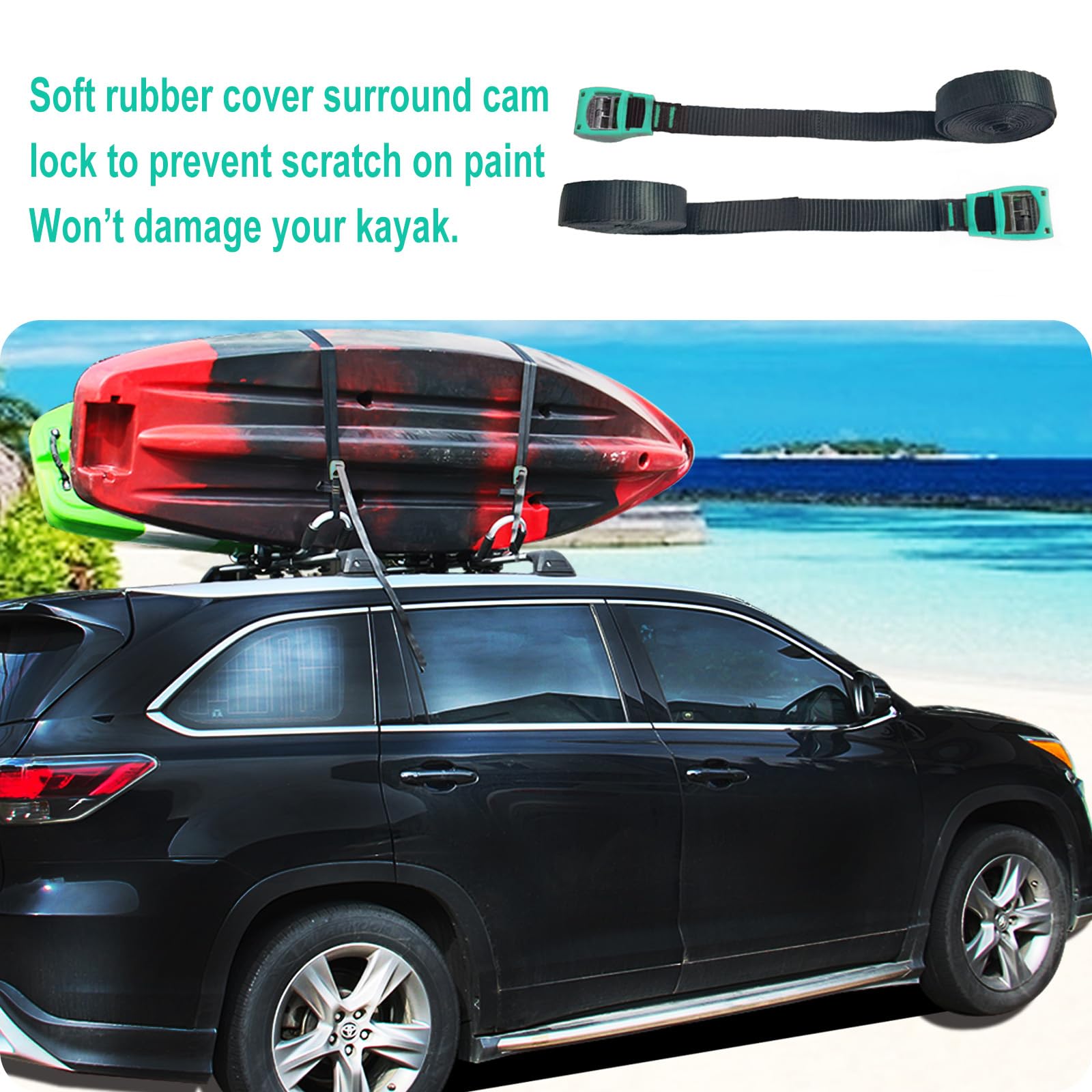 HUIMENG 4-in-1 Adjustable Kayak Roof Rack - Folding J-Shaped Carrier for Kayak, Surfboard, Ski - Universal Fit for SUV, Truck, Car Crossbars - Includes 4 Tie Down Straps - Perfect for Outdoor Adventures & Water Sports