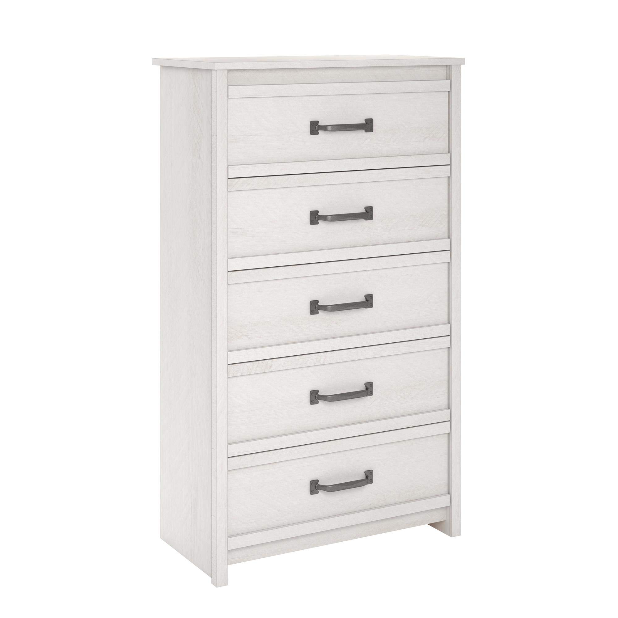 Ameriwood Home Bassinger 5-Drawer Dresser in Ivory Oak - Stylish Bedroom Storage Solution for Clothes, Accessories & More
