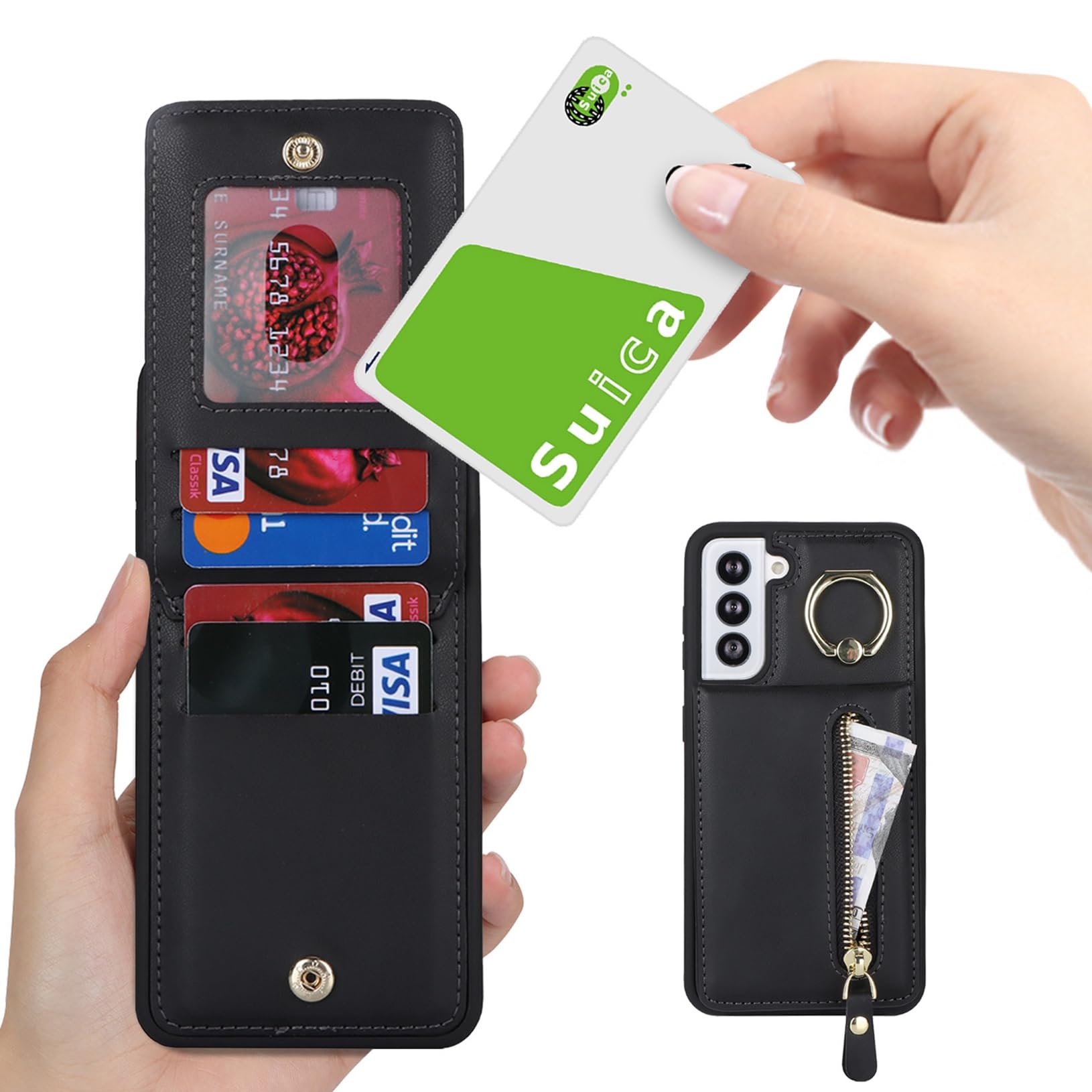 Samsung Galaxy S21 FE 5G Case with Card Holder & Kickstand - Leather Wallet Phone Cover for Women & Men | 6.4