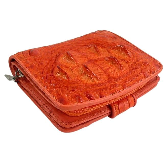 Luxury Orange Crocodile Leather Women's Wallet - Genuine Exotic Skin Credit Card Holder & Cash Pouch - Perfect for Everyday Use, Gift Giving & Special Occasions