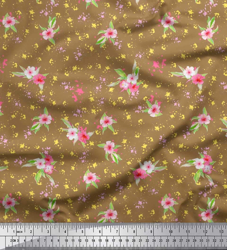 Soimoi Crepe Silk Fabric - Watercolor Floral Print with Leaves - 42 Inch Wide Sewing Material for Dresses, Scarves & DIY Crafts | Perfect for Spring Fashion & Home Decor Projects
