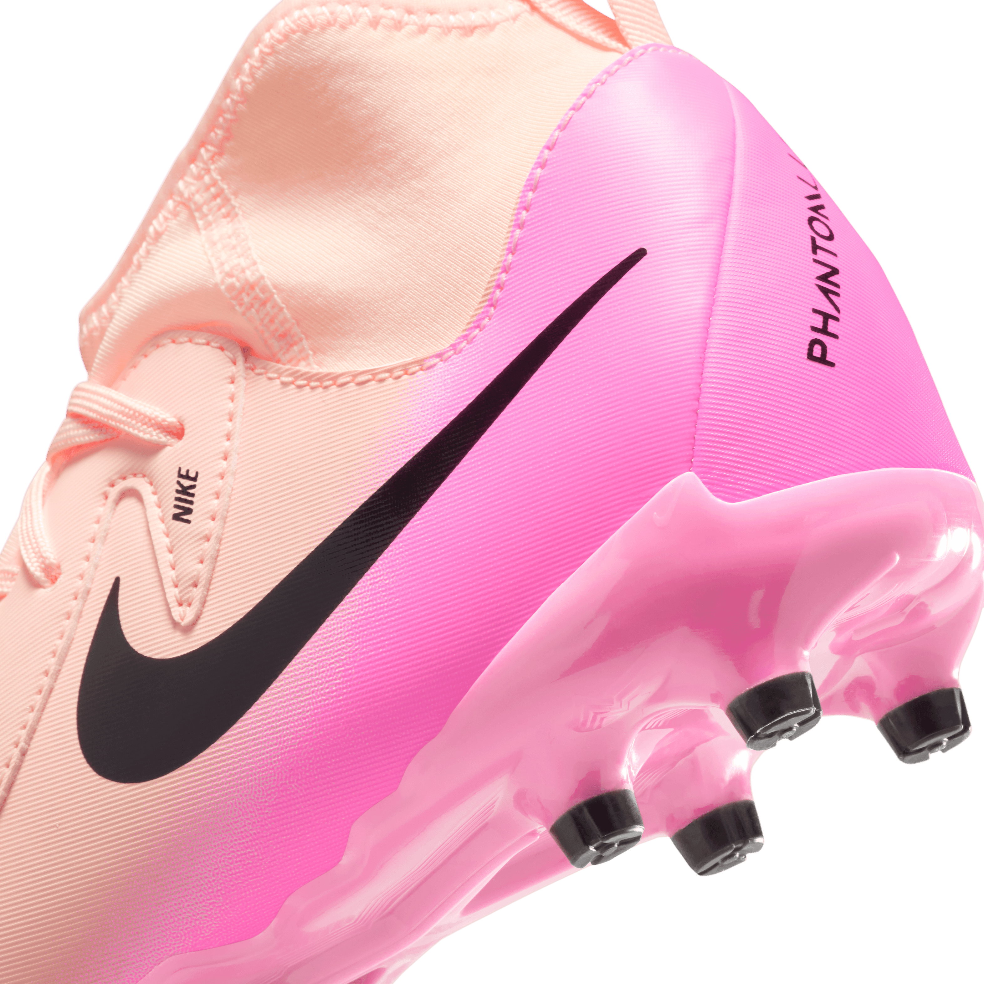 Nike Jr. Phantom Luna 2 Academy FG/MG Soccer Cleats for Kids - Crimson Tint/Black/Pink Blast - Youth Football Shoes for Artificial Grass & Natural Turf - Perfect for Training & Matches