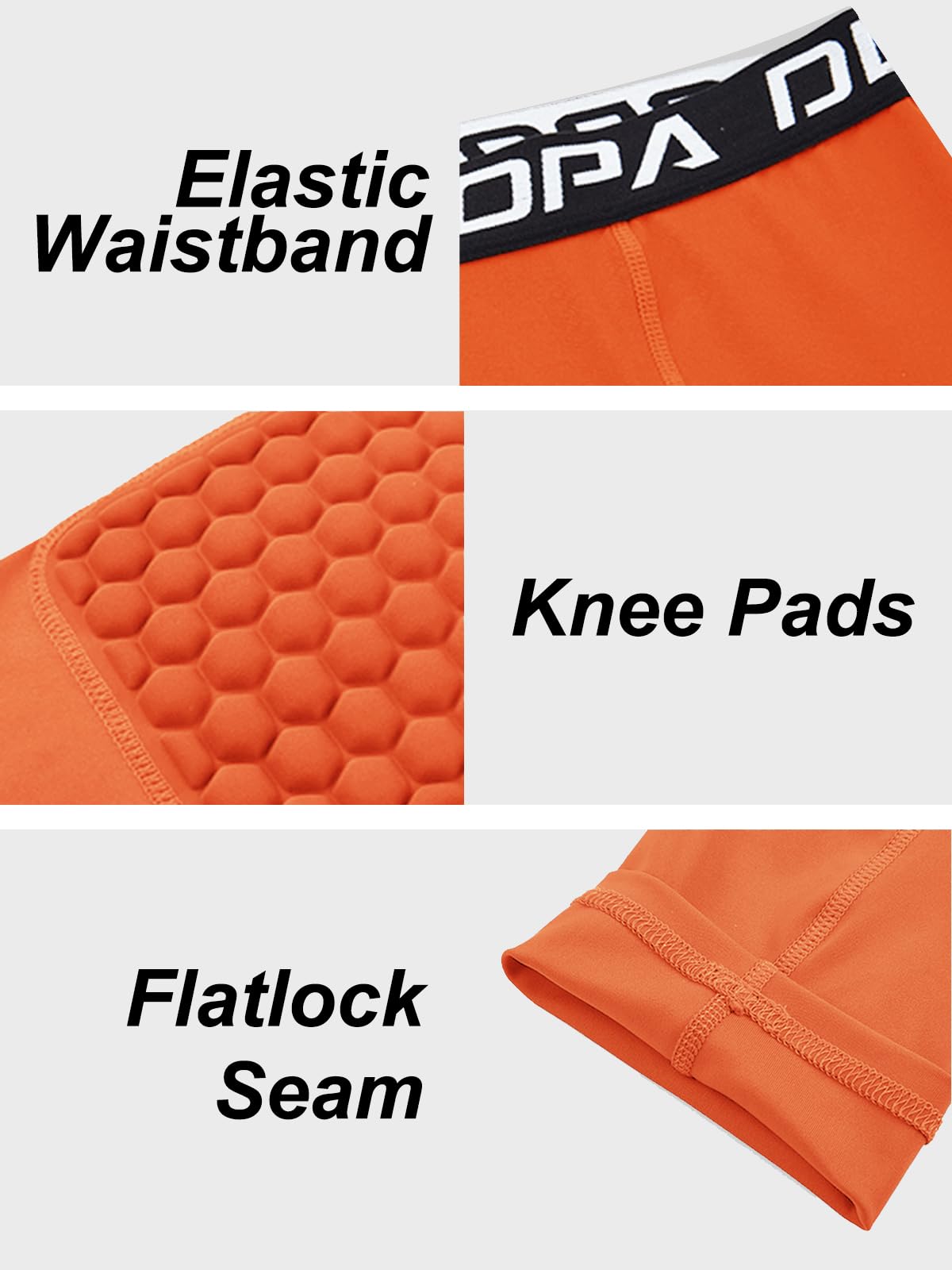 DEVOROPA Youth Boys' Compression Pants with Knee Pads - 3/4 Length Basketball Tights for Boys, Quick Dry Athletic Leggings for Sports & Workout - Perfect for Basketball, Running, Gym Training & Outdoor Activities