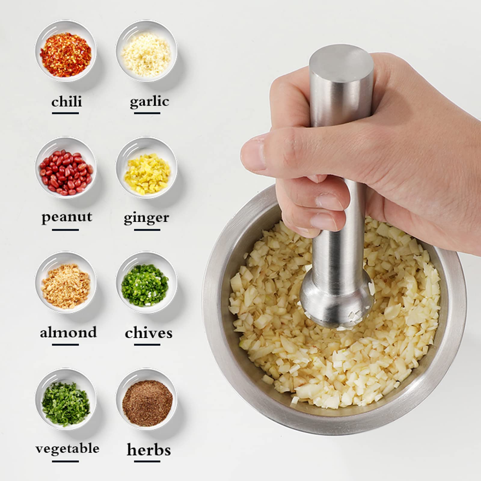 Premium Stainless Steel Mortar and Pestle Set - 5 Inch Large Molcajete for Grinding Herbs, Spices, Pills & Making Guacamole - 18/8 Rust-Proof Kitchen Tool for Cooking, Pharmacy Use & Mexican Cuisine