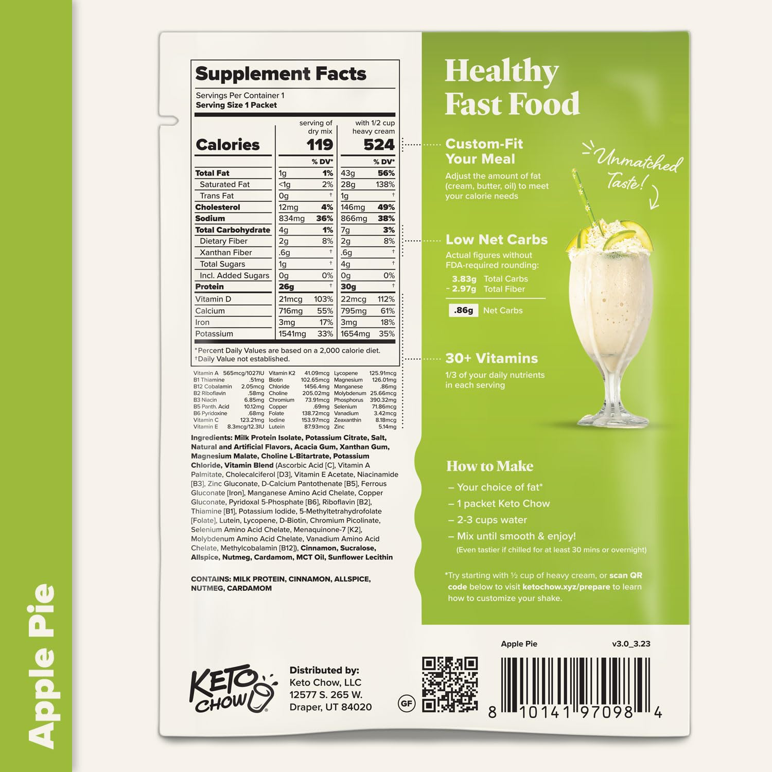 Keto Chow Limited Edition Apple Pie Flavor | Low Carb Keto Meal Replacement Shake Powder | Nutritionally Complete Meal Substitute | 21 Servings | Perfect for Weight Loss, Busy Lifestyles & Ketogenic Diet