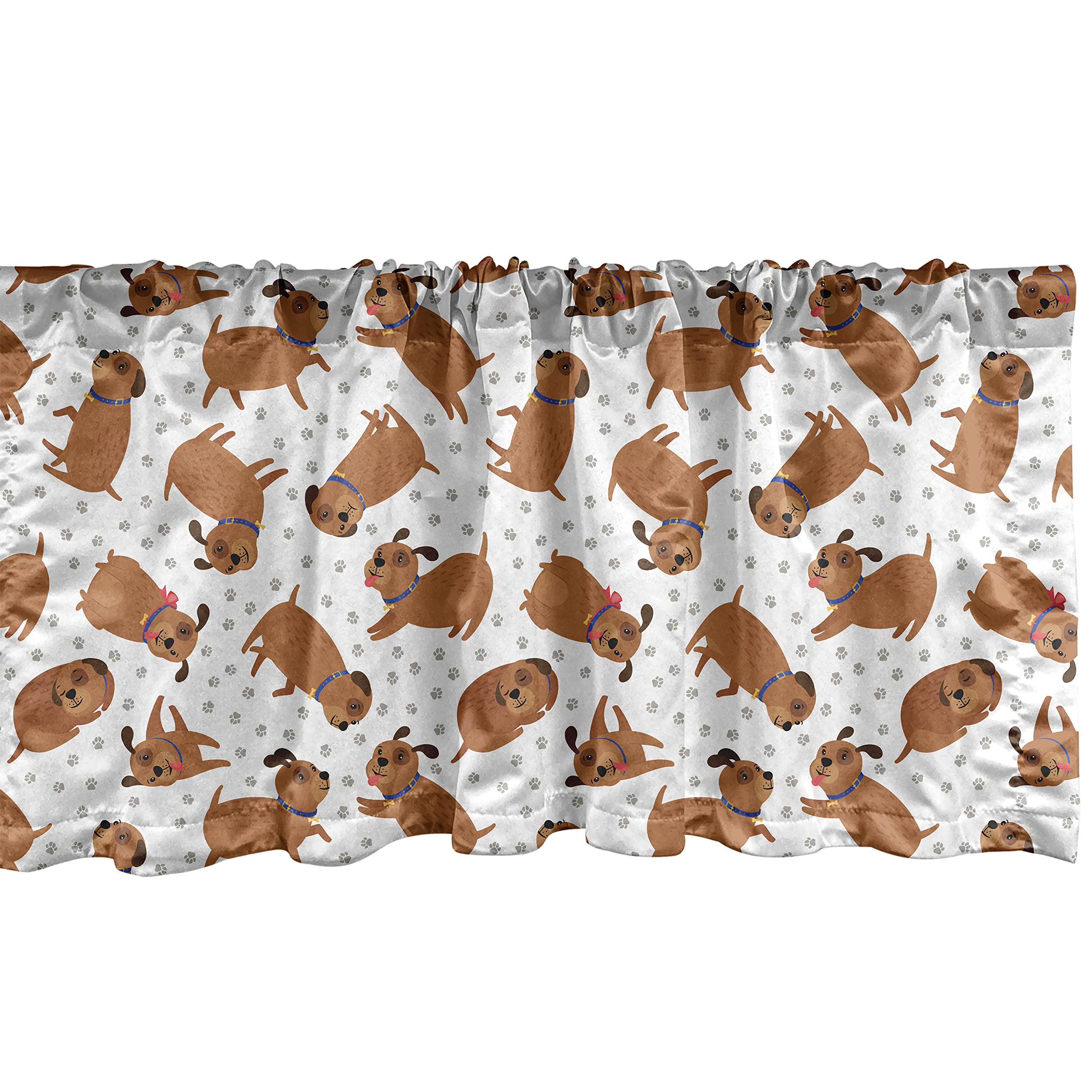 Ambesonne Dog Window Valance - Cute Puppy Design with Paw Prints, Rod Pocket Kitchen & Bedroom Curtain Valance 54x12 Inches, Pale Caramel White - Perfect for Pet Lovers' Home Decor
