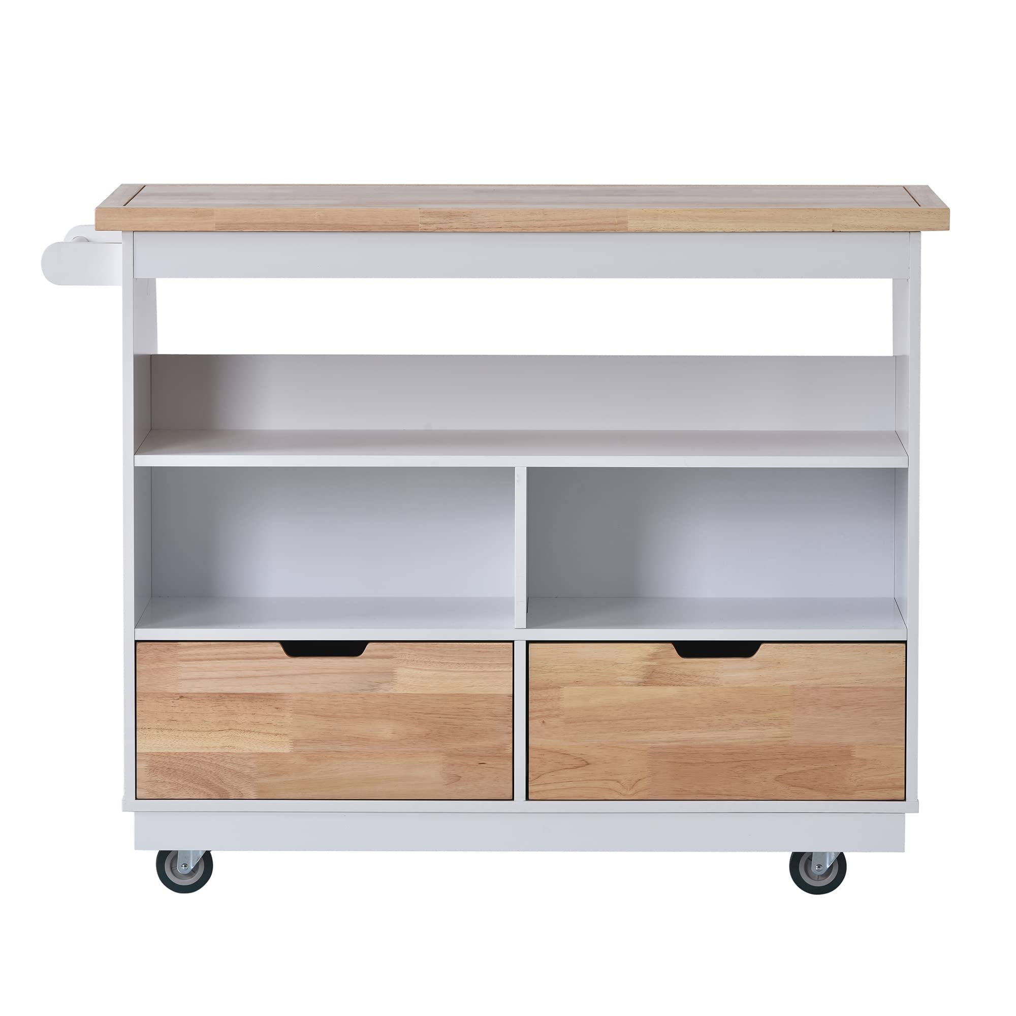 LZ LEISURE ZONE 46-Inch White Kitchen Island Cart with 2 Drawers & Shelves - Rolling Mobile Storage Cabinet for Dining Room, Small Kitchen & Apartment - Perfect for Organizing Utensils, Cookware & Tableware