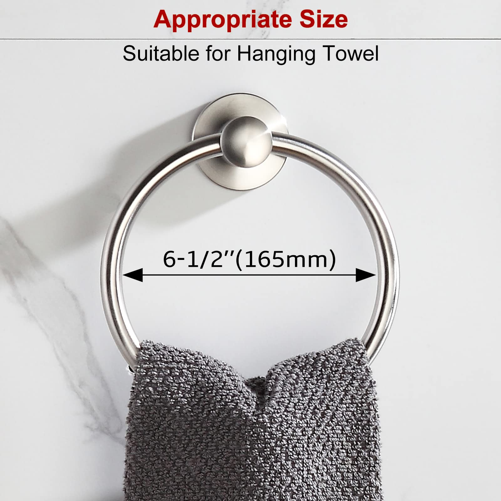 Brushed Nickel Towel Ring Set of 2 - Modern Stainless Steel Bathroom Hand Towel Holder - Perfect for Powder Rooms, Guest Bathrooms & Spa-Style Decor