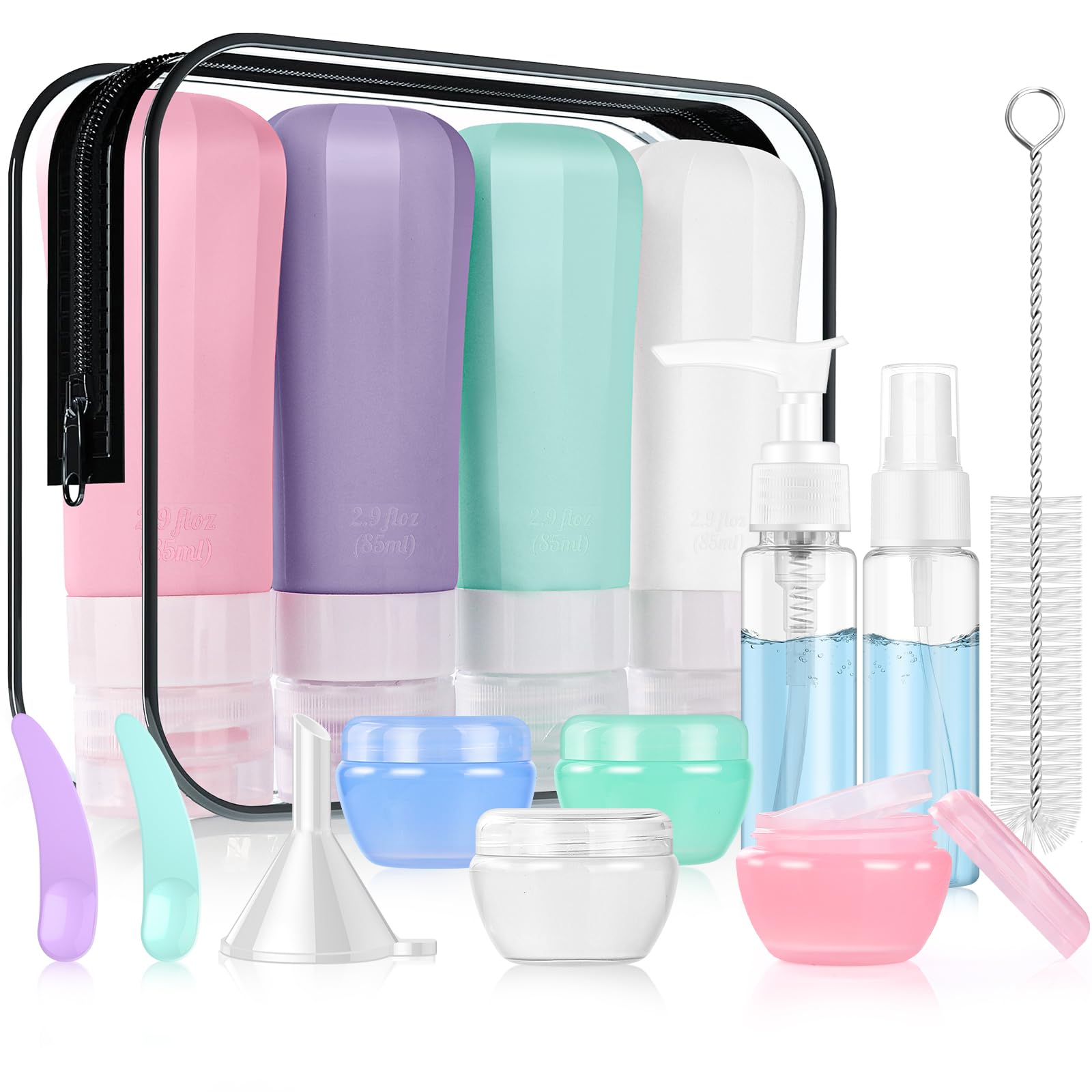 16-Piece Silicone Travel Bottles Set - Leak-Proof TSA Approved Toiletry Containers for Shampoo, Lotion & Cosmetics | Portable Travel Accessories for Women (Pink-Purple) | Perfect for Airplane Carry-On, Gym & Vacation Packing