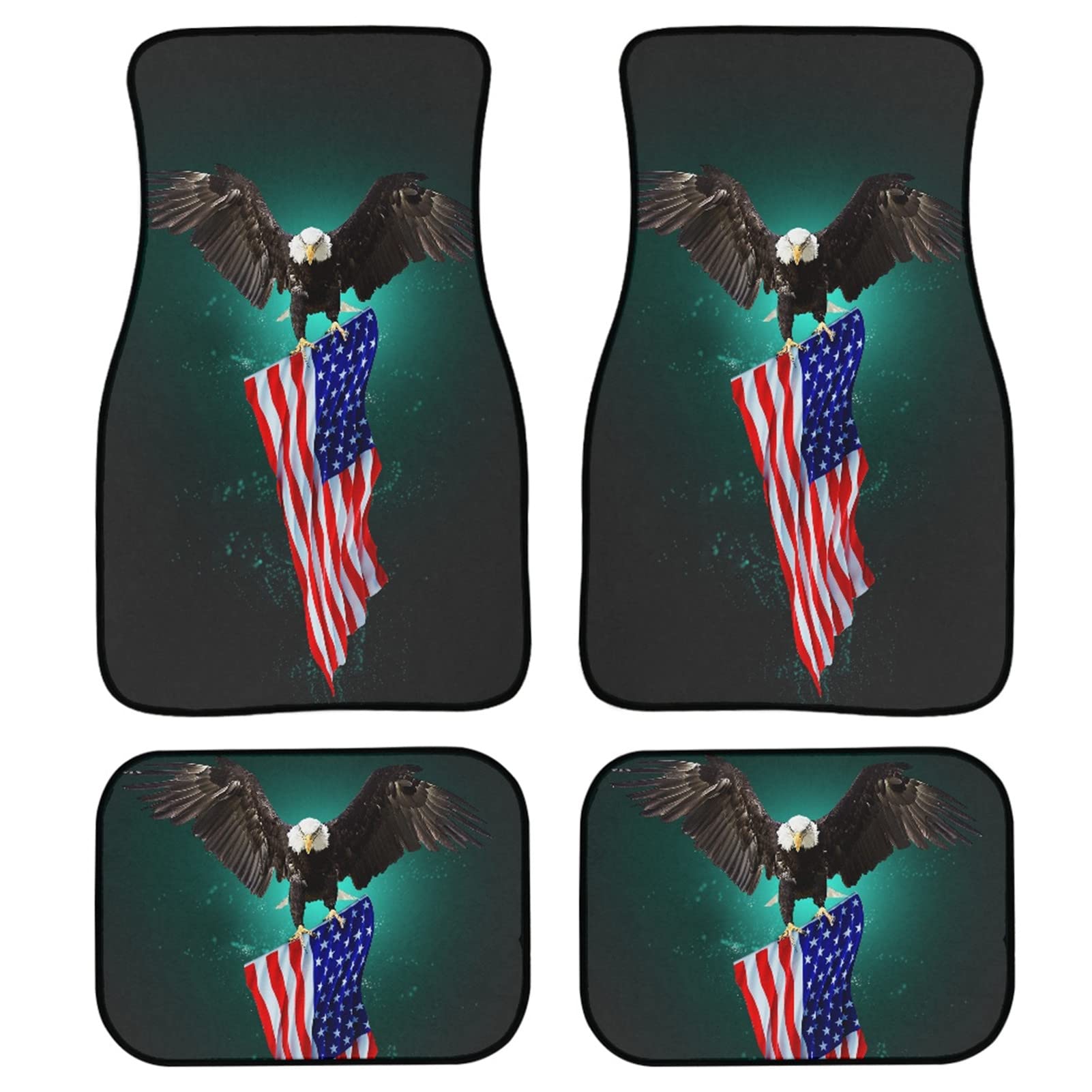 Coloranimal American Flag Eagle Print Car Floor Mats - Set of 4 with Rubber Backing for Front & Rear Seats | All-Weather Protection & Easy Cleaning | Perfect for Trucks, SUVs & Sedans