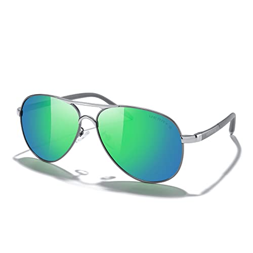 Gray Frame/Silver Bridge/Green Mirror Lens
