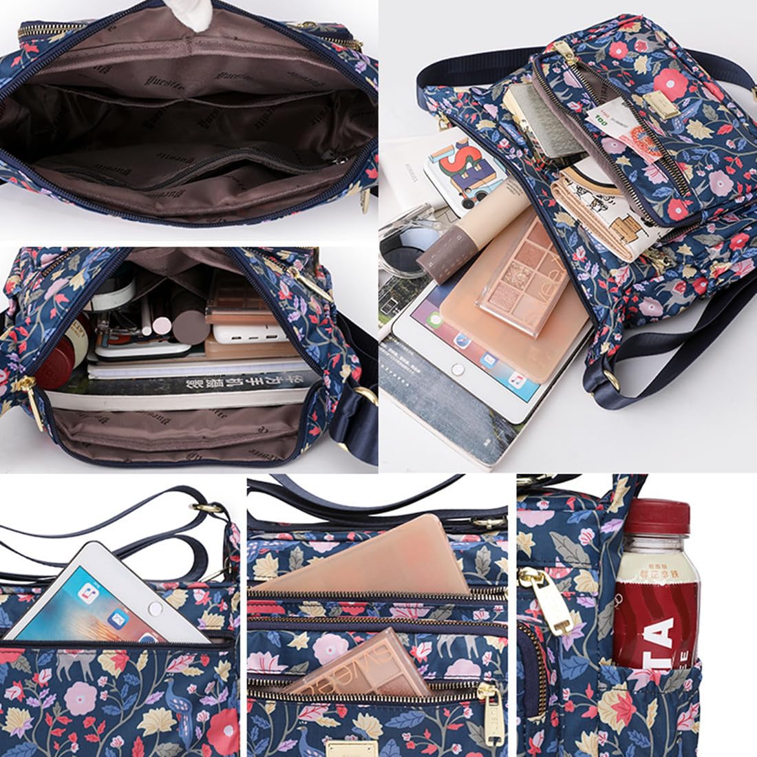 Waterproof Nylon Crossbody Bags for Women - Multi Pocket Shoulder Purse for Travel & Daily Use