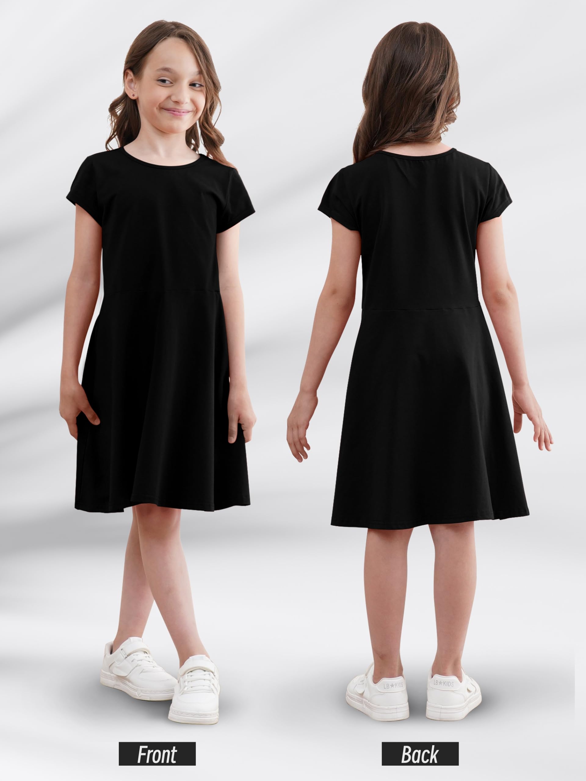 Girls Summer Skater Dress - Cotton Casual Short Sleeve T-Shirt Dress for Toddlers & Kids Ages 2-12 | Playdates, Beach Outings & Birthday Parties