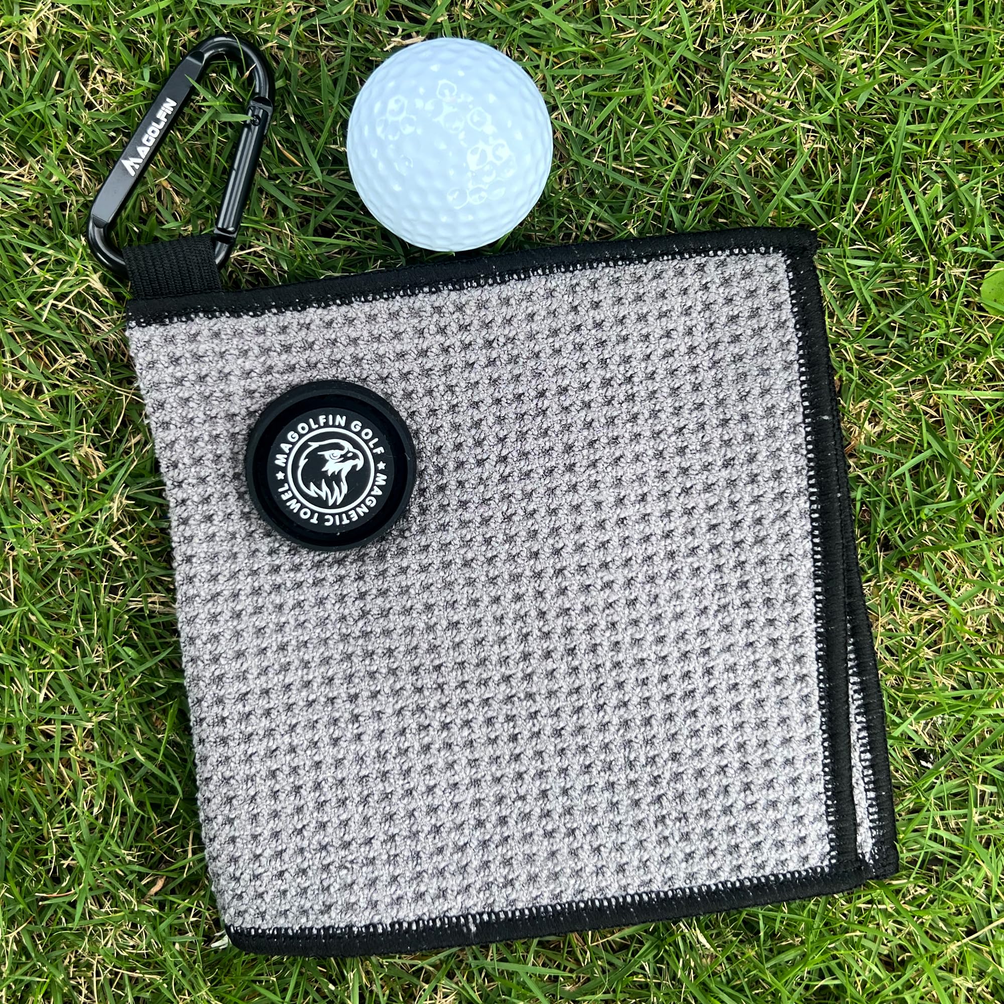 Premium Magnetic Golf Towel with Clip | Microfiber Waffle Design for Superior Absorption | Strong Industrial Magnet for Golf Balls, Bags & Carts | Gray | Perfect for Golf Course, Driving Range & Practice Sessions