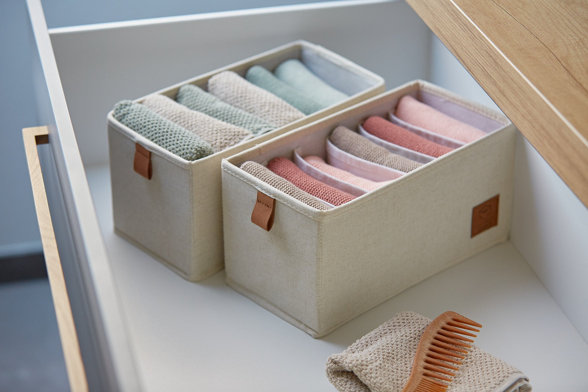Premium Fabric Wardrobe Organizer Set - 6 Compartments, 2-Piece (Cream) | Closet Storage Solution for Bedroom, Dorm & Travel