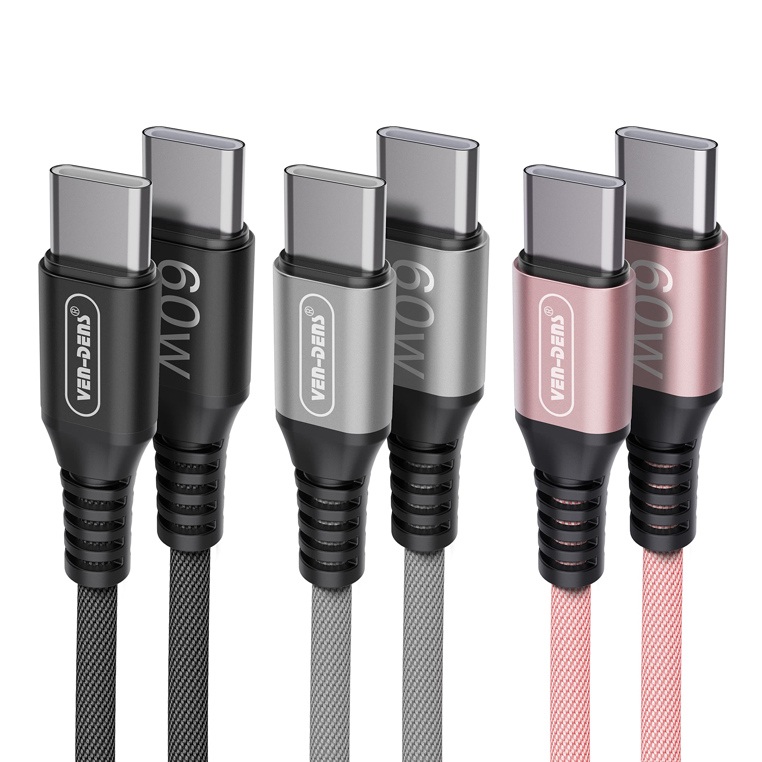 **60W USB C Fast Charger Cable (1.5M) PD Compatible for Samsung Galaxy Z Flip 6/Z Fold 6/5/4/3 - Rose Gold | Perfect for Travel, Office & Home Charging**