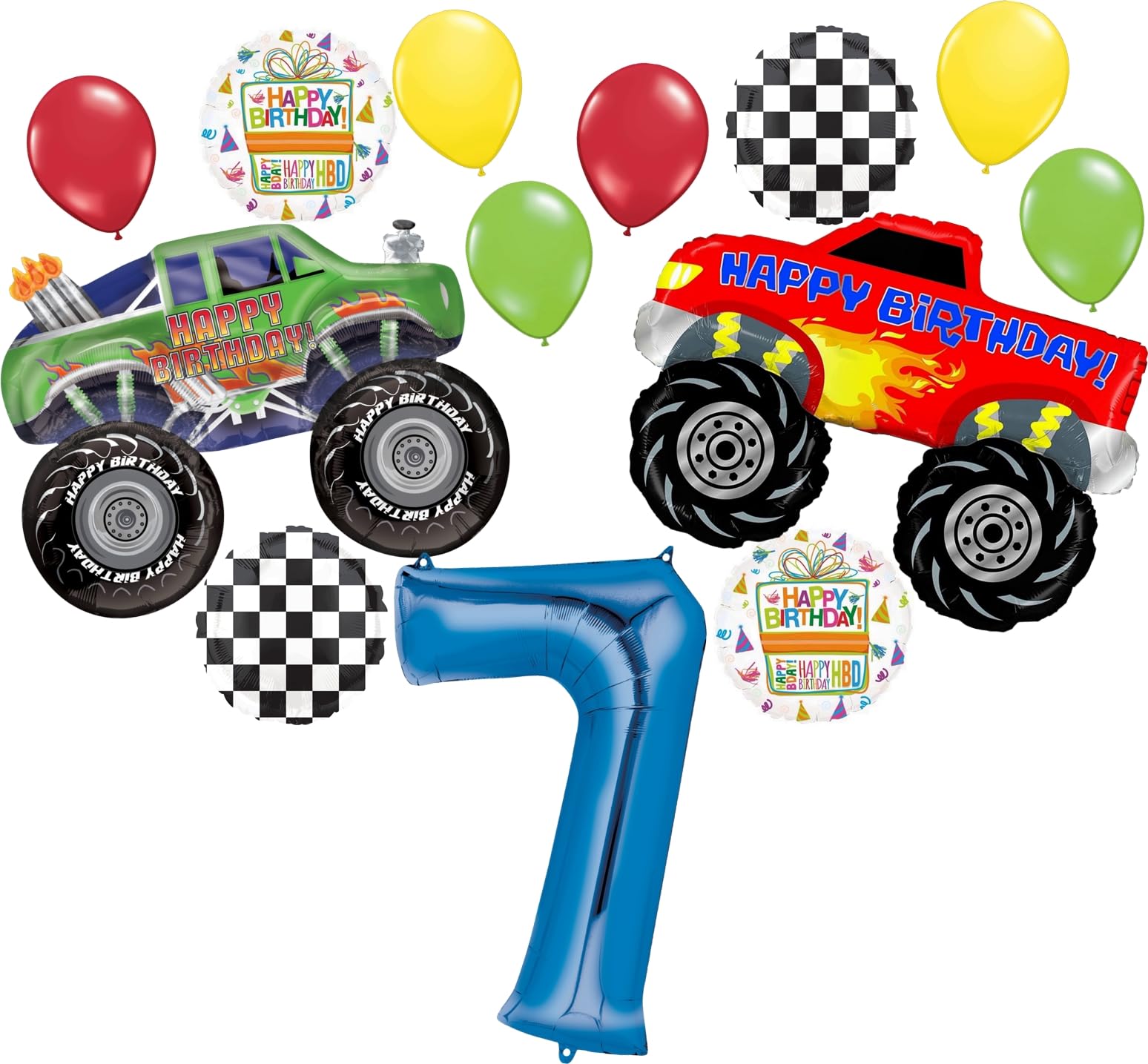 Monster Truck Party Supplies for 7th Birthday - Balloon Bouquet Decorations Set for Kids Room & Birthday Party Decor